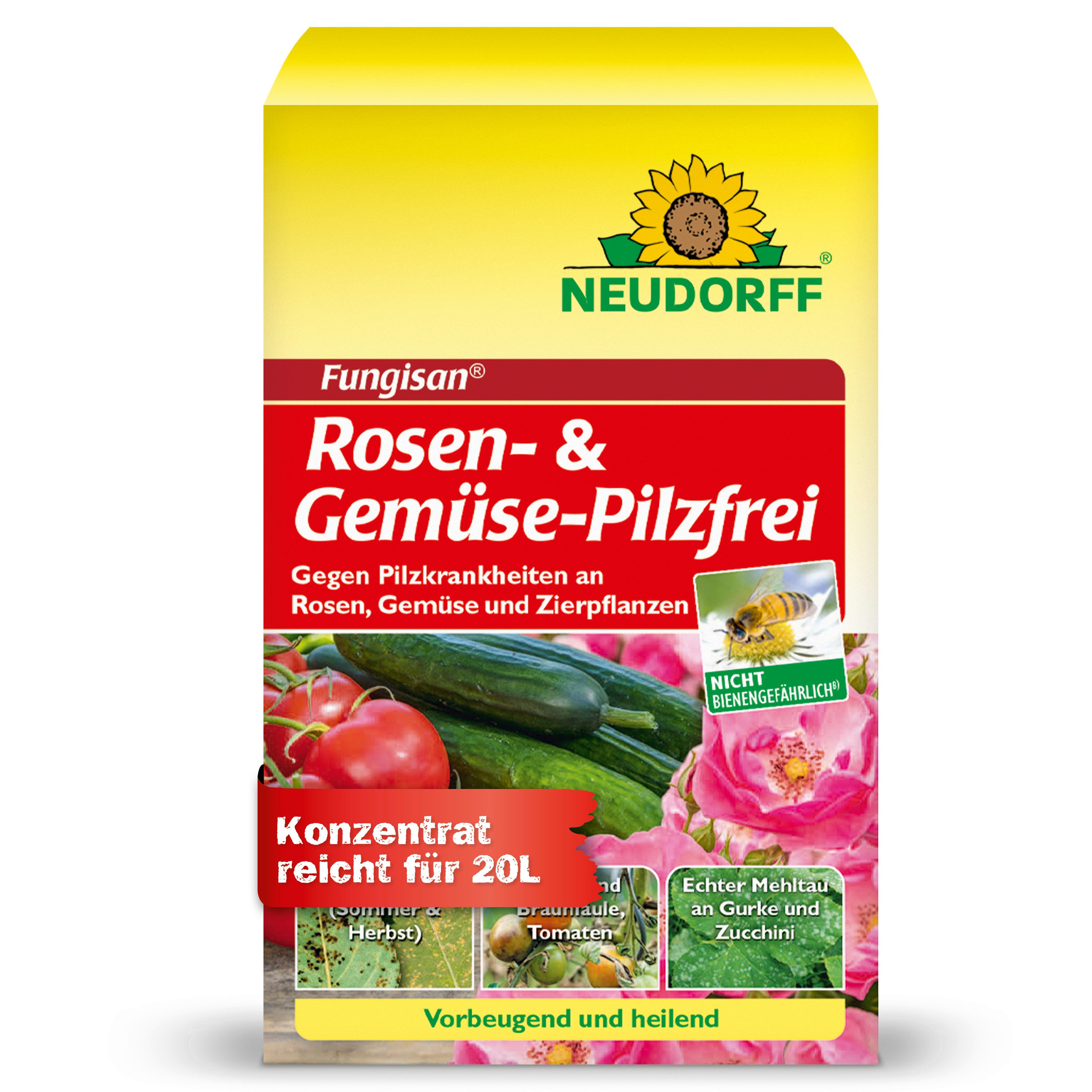 Neudorff Pflanzen-Pilzfrei Fungisan Rosen- und Gemüse-Pilzfrei 16 ml, 0.16 l, Systemisches Fungizid für Rosen, Gemüse und Zierpflanzen, 16 ml Konzentrat für bis zu 20 Liter Spritzbrühe, Systemischer Wirkstoff verteilt sich in der Pflanze