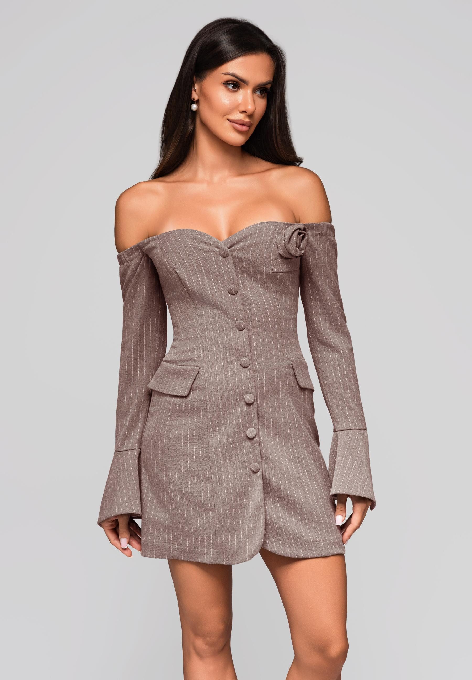 OMBRE Cocktailkleid Schulterfreies Minikleid im Blazerstil