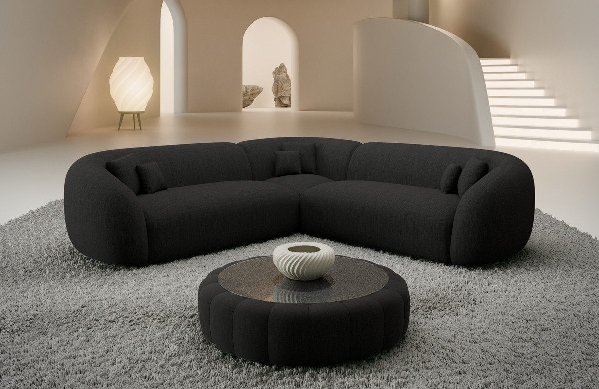 Sofa Dreams Ecksofa Sorelia L Form Luxus Polsterecke, Design Couch, 4-Sitzer, Strukturstoff Bezug in Schwarz