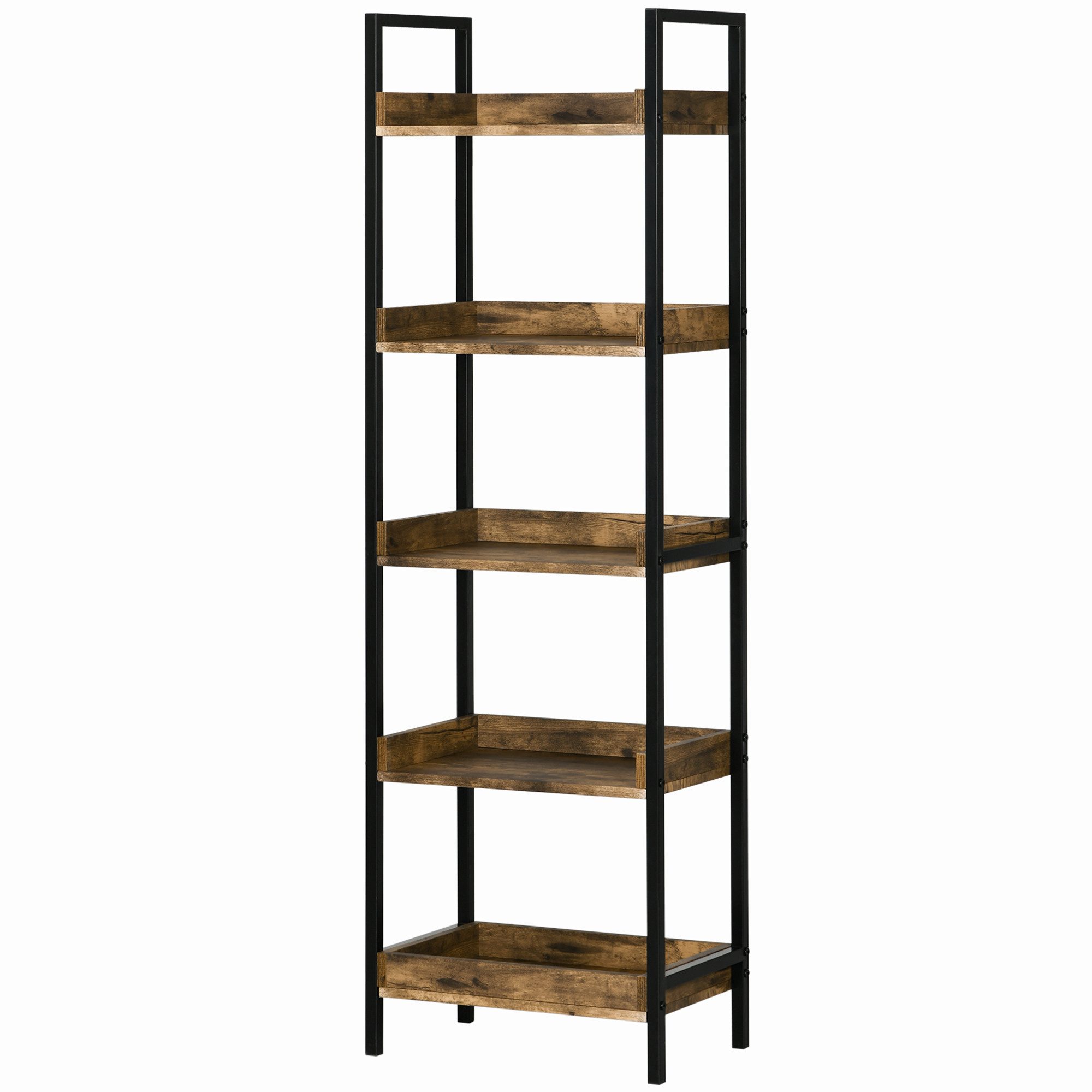 MC Star Bücherregal Industrielles Bücherregal mit 5 Ebenen aus Holz und Metall, 48 x 30 x 155 cm, rustikales Braun
