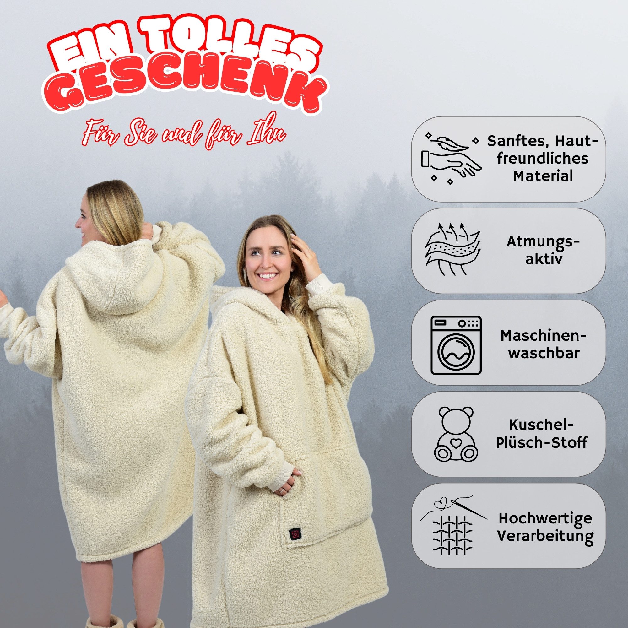 Wohndecke Deckenhoodie beheizbar, Decke mit Ärmeln, Decke zum anziehen, Nor günstig online kaufen