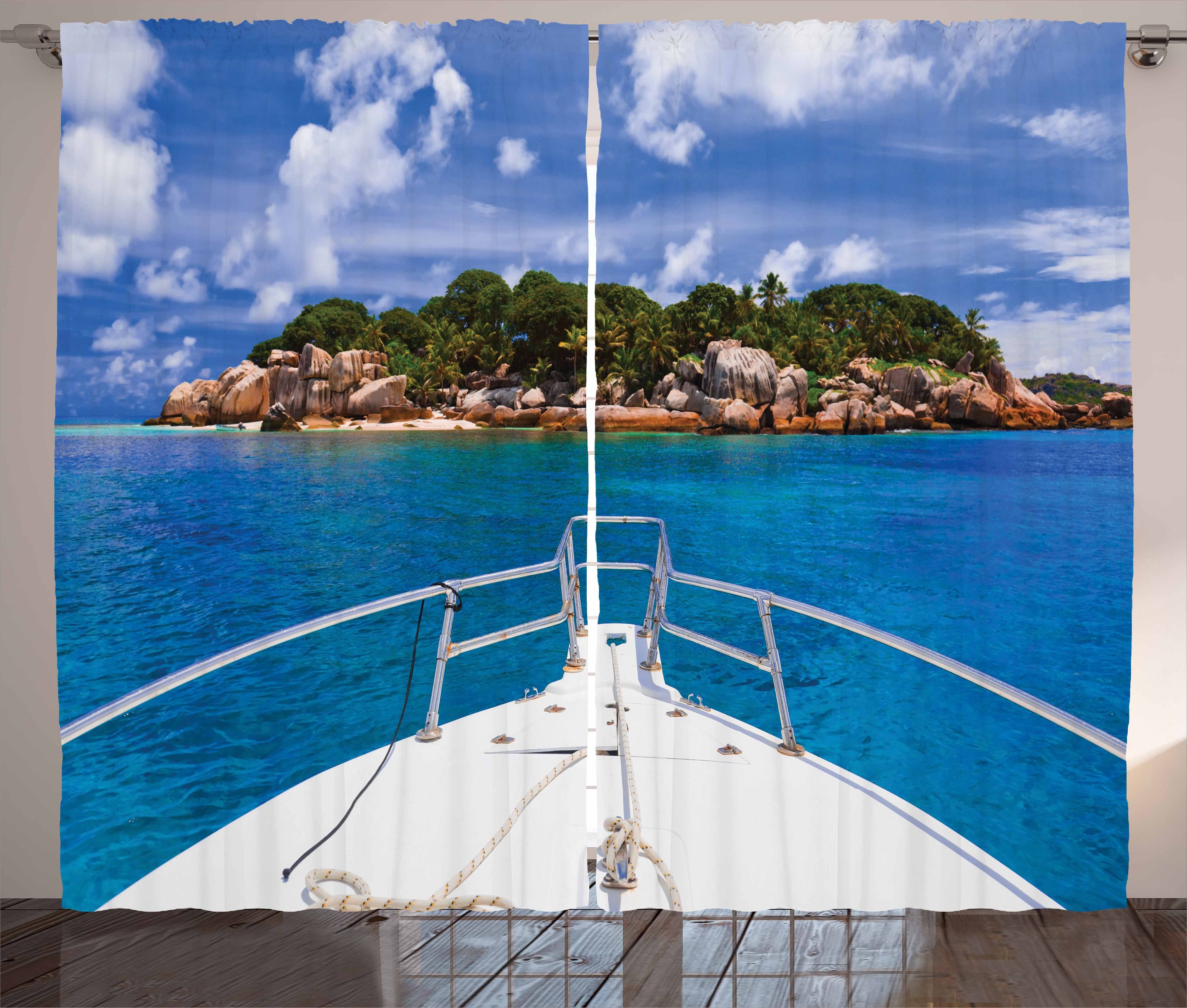 Gardine Schlafzimmer Blau mit Haken, exotische und Boot Kräuselband Schlaufen Reise Abakuhaus, Tropic Vorhang
