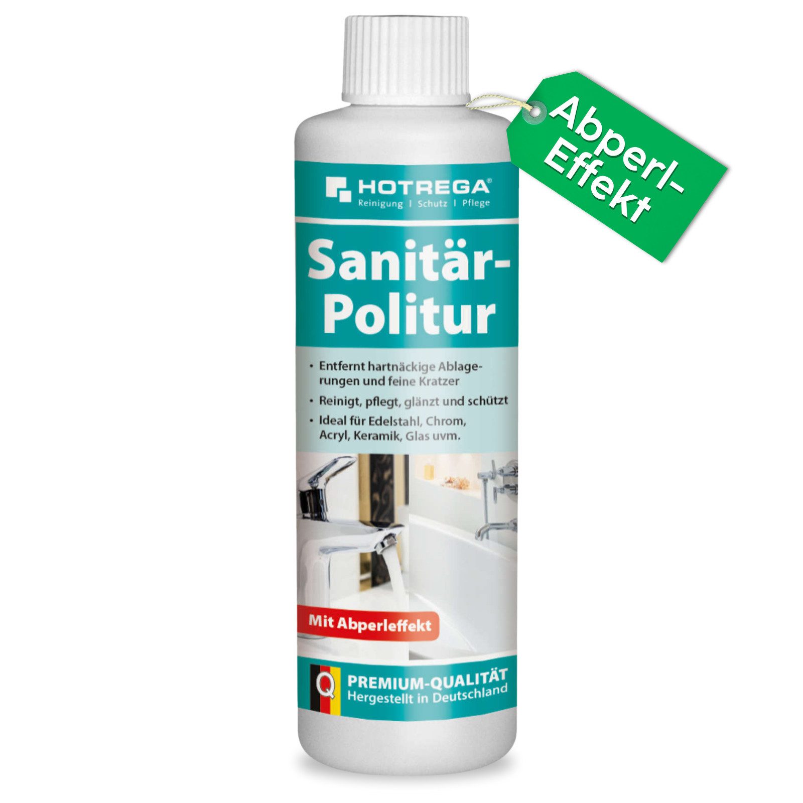 HOTREGA® Sanitär Politur Abperleffekt für Edelstahl Chrom Keramik Glas 250ml Sanitärreiniger