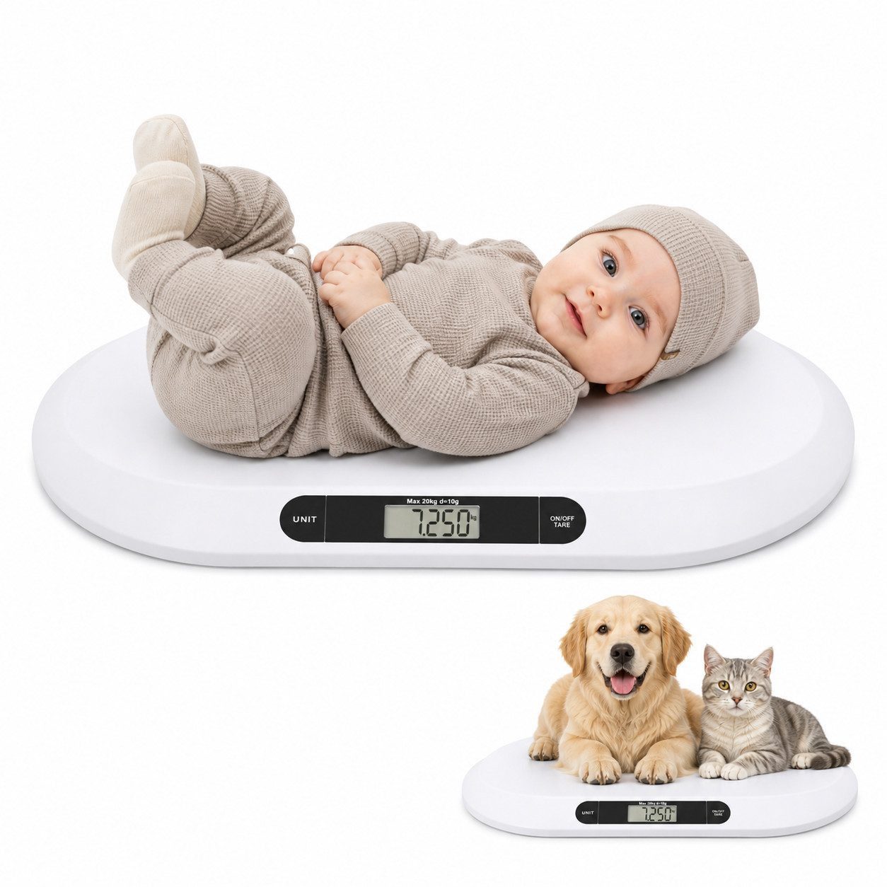 Topcom Personenwaage Babywaage bis 20 kg, leicht, robust, auch für Haustiere, Genauigkeit auf 10 g