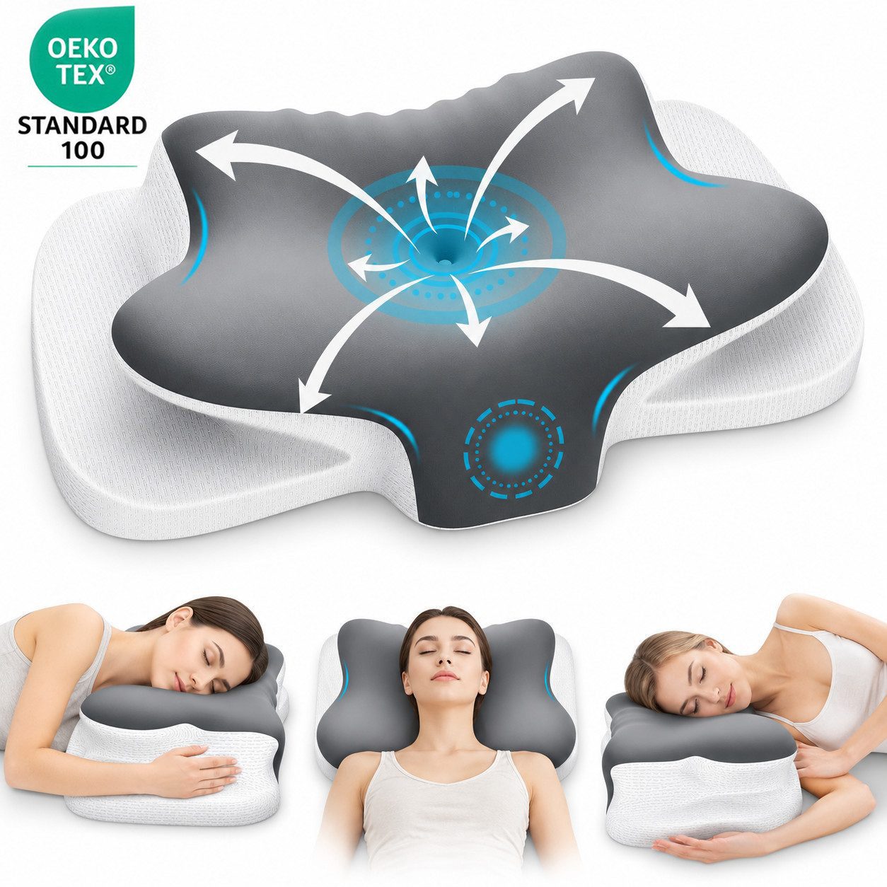 Kopfkissen Memory Foam Nackenkissen kühlend 2 ergonomische Höhen in einem