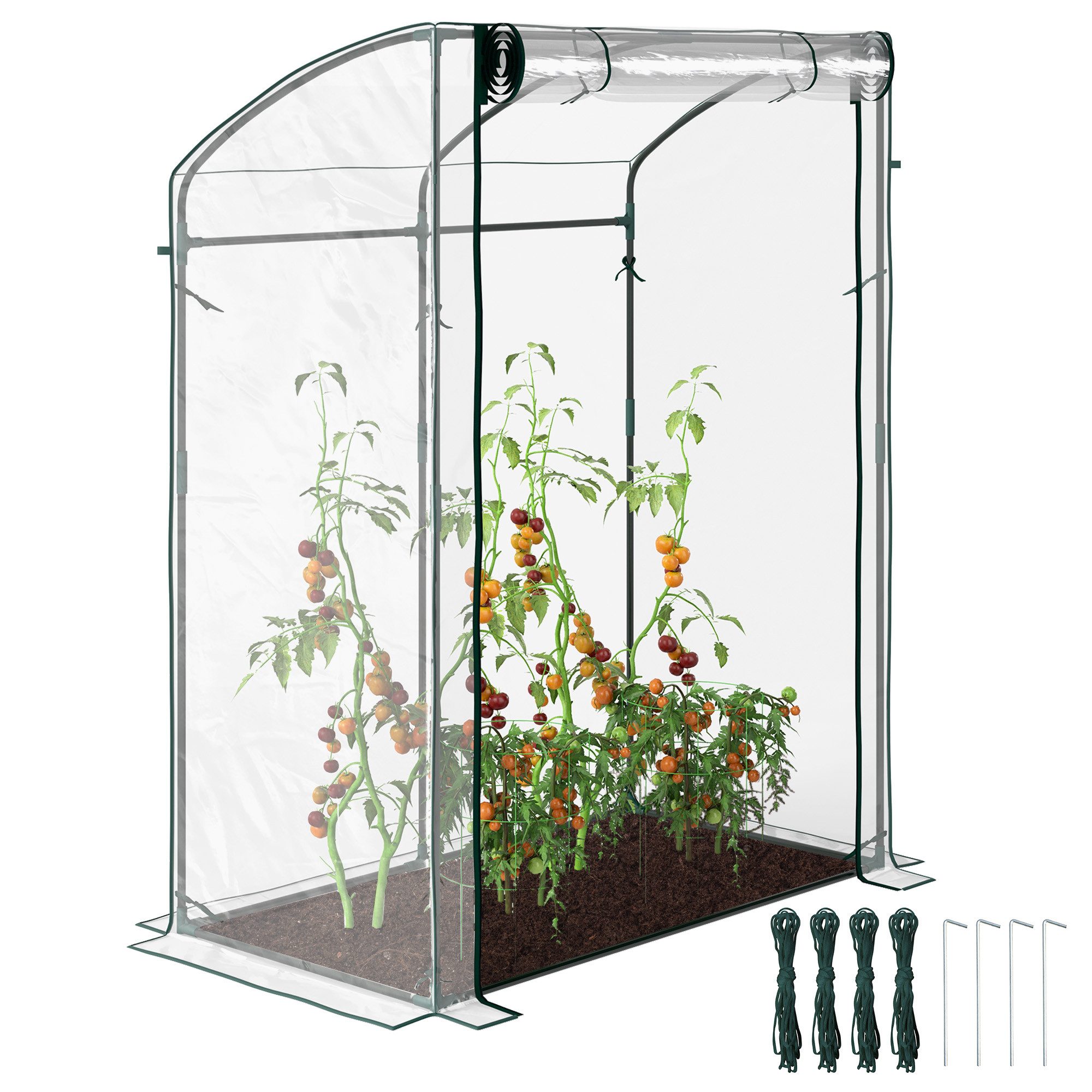 Outsunny Foliengewächshaus mit Tür, Gebogendach, winterfest, aus Stahl, BxLxH: 70 x 128 x 170 cm, 0.01 mm Wandstärke, Tomaten-Gewächshaus 1-St., Mini-Gewächshaus, für Tomaten, Blumen, Transparent