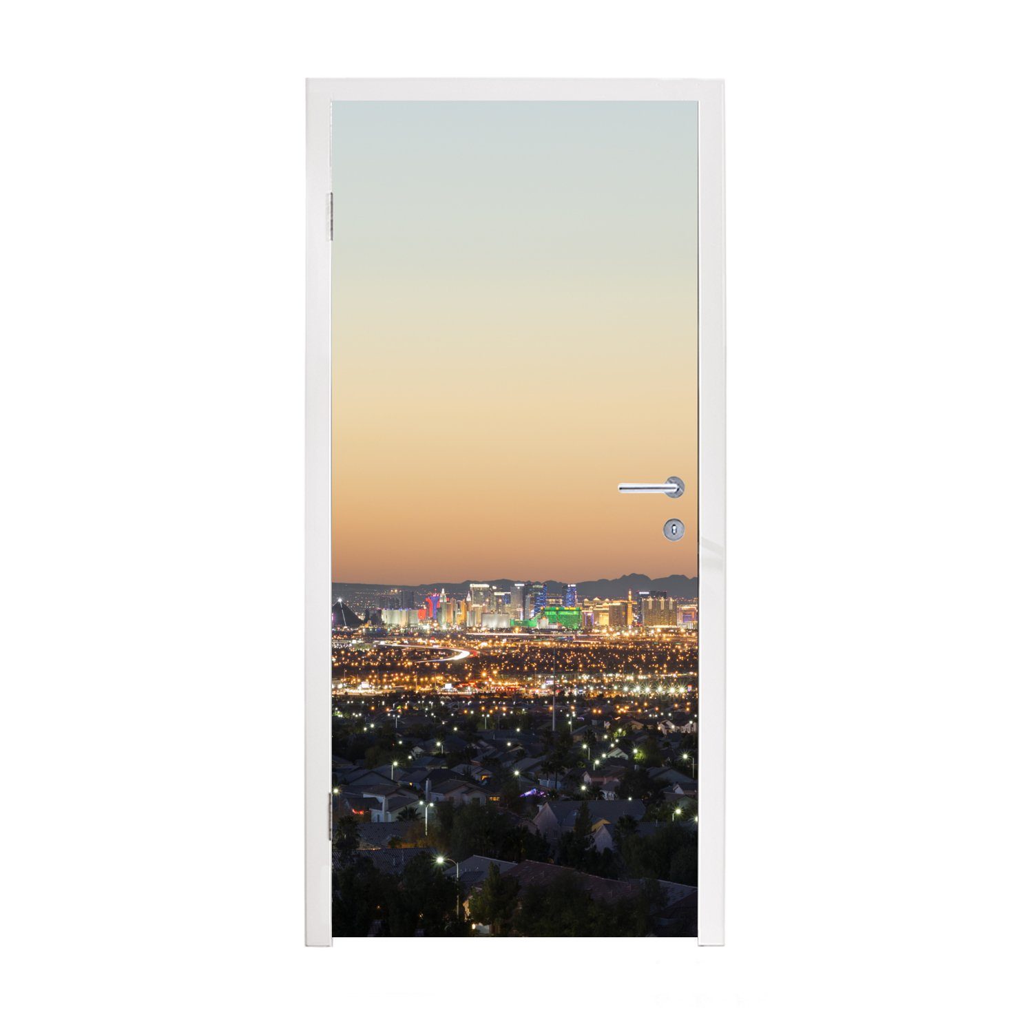MuchoWow Türtapete Sonnenuntergang - Las Vegas - Orange, Matt, bedruckt, (1 St), Fototapete für Tür, Türaufkleber, 75x205 cm