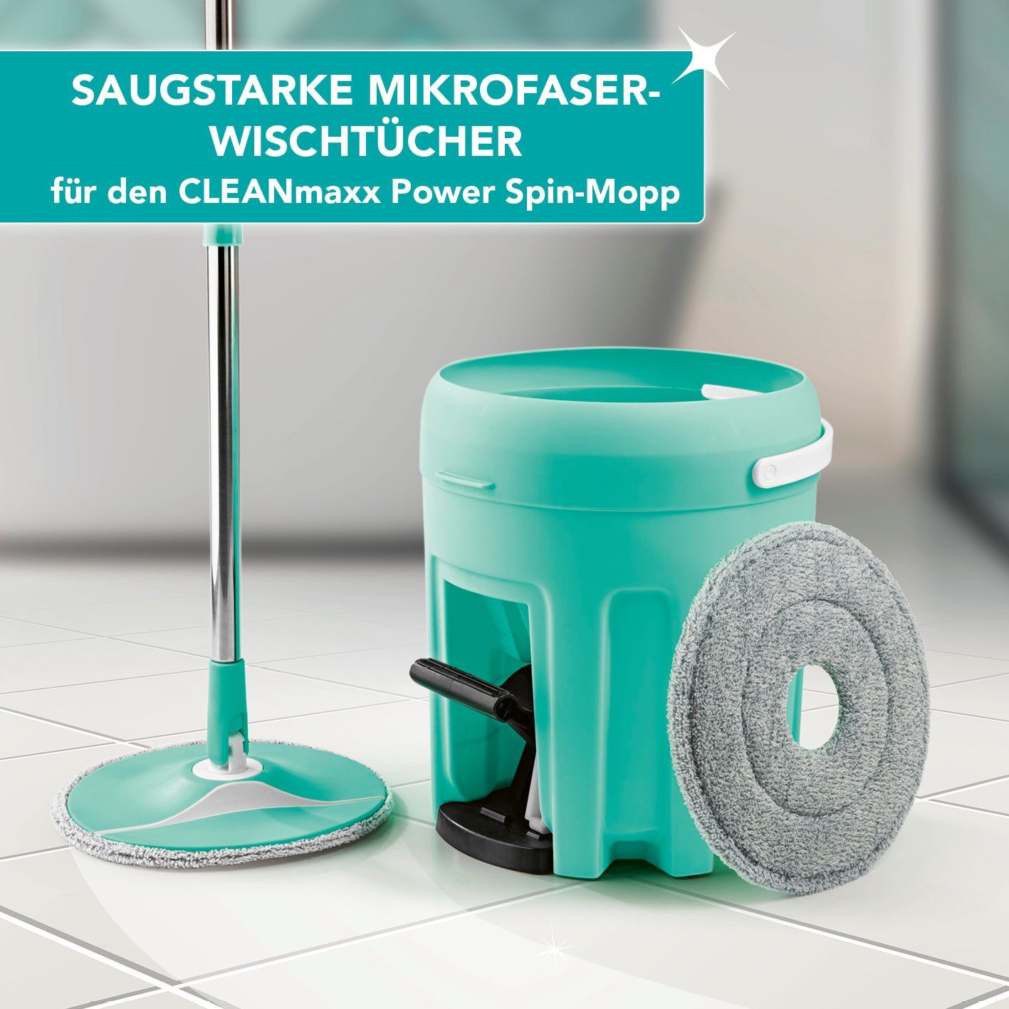 Ersatz-Wischtuch Durchmesser) 2er-Set Spin-Mopp CLEANmaxx grau/weiß 24cm Reinigungstücher (2-tlg.,