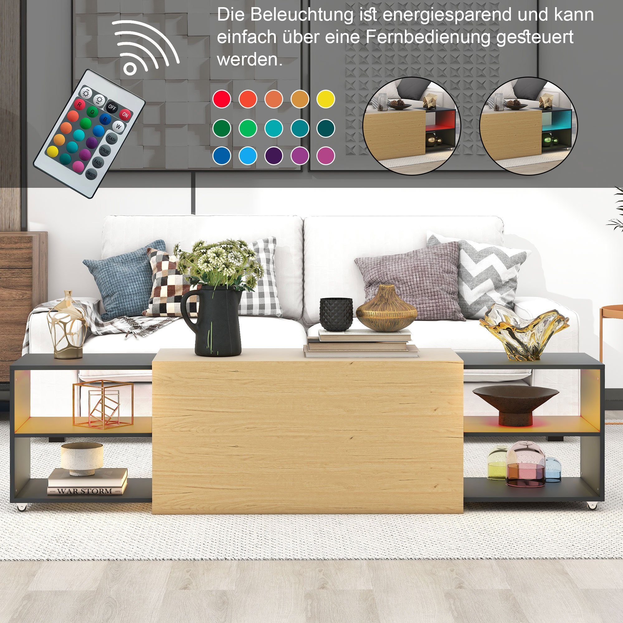REDOM TV-Schrank Ästhetik) Stauraum (Simulation natürliche dem der Nutzungsszenarien, TV-Boards TV-Konsolentisch ein Tisch verleiht Mobilität und Flexibilität mit verschiedene Holzmaserung