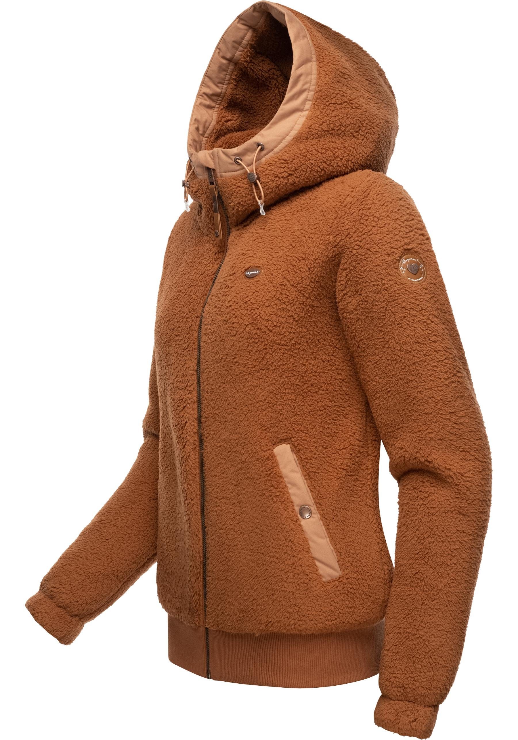 Ragwear Outdoorjacke Cousy Short flauschige Übergangsjacke mit Teddyfell und Kapuze