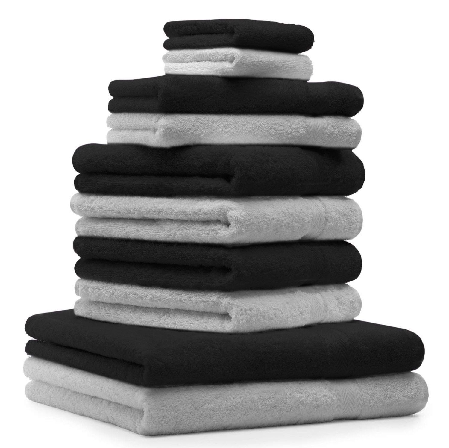 4 Baumwolle, Silber 2 Grau 10-TLG. Premium Set Handtuch-Set Baumwolle 100% (10-tlg) 100% Gästetücher Waschhandschuhe 2 Handtuch Handtücher Schwarz, Duschtücher & Farbe Betz 2
