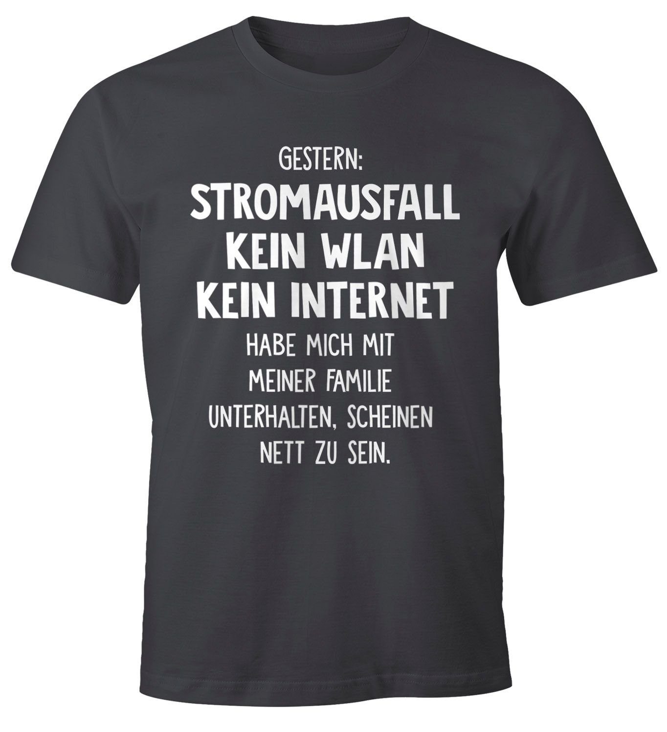 MoonWorks Print-Shirt Herren T-Shirt Stromausfall Spruch-Shirt Gestern: grau Kein mit Internet Print Kein WLAN Moonworks®