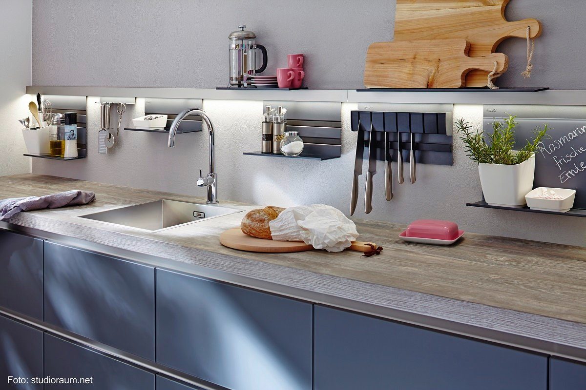 Kesseböhmer Küchenrückwand Kesseböhmer Linero MosaiQ Universalablage mit Rahmen titangrau