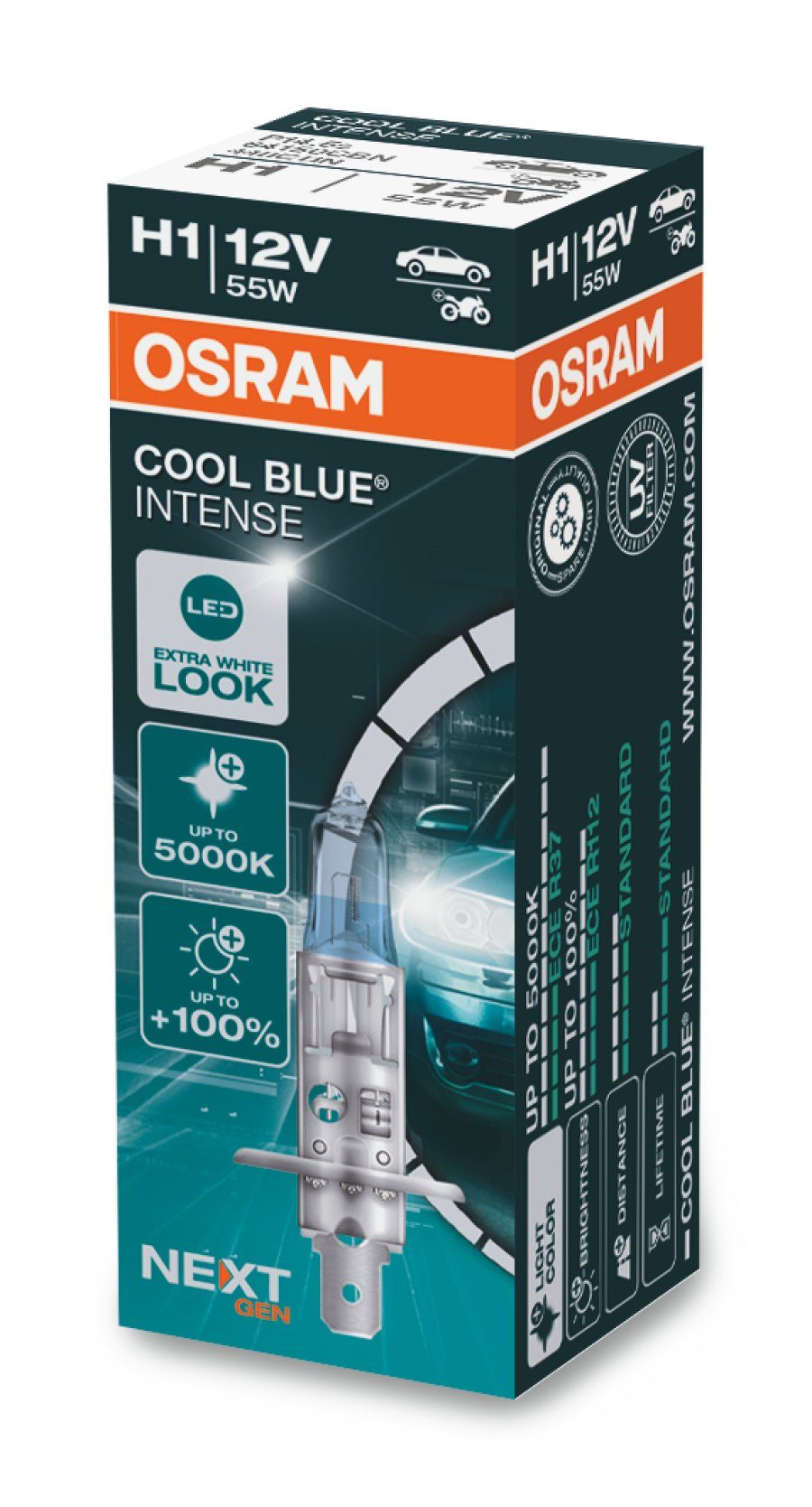 Osram Halogenlampe OSRAM COOL BLUE INTENSE NextGen. H1 P14.5s 12V/55W (1er Faltschachtel)