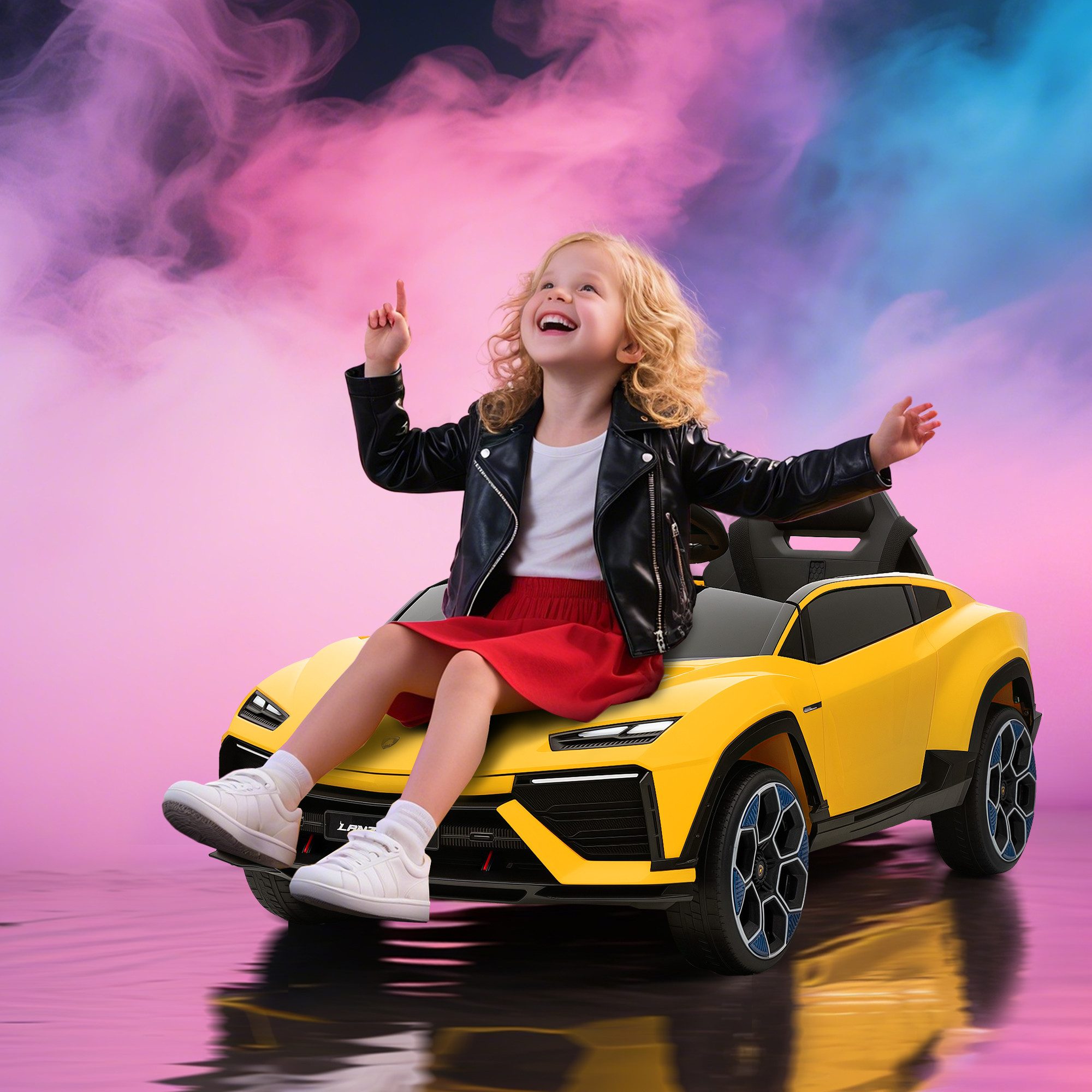 AIYAPLAY Elektro-Kinderauto 12V Kinder Elektroauto mit 2,4 GHz Fernbedienung, 2 Motor, Belastbarkeit 25 kg, (1-tlg), mit Hupe, LED, Musik, Sanftstart, für 3–6 Jahre Kinder, Gelb