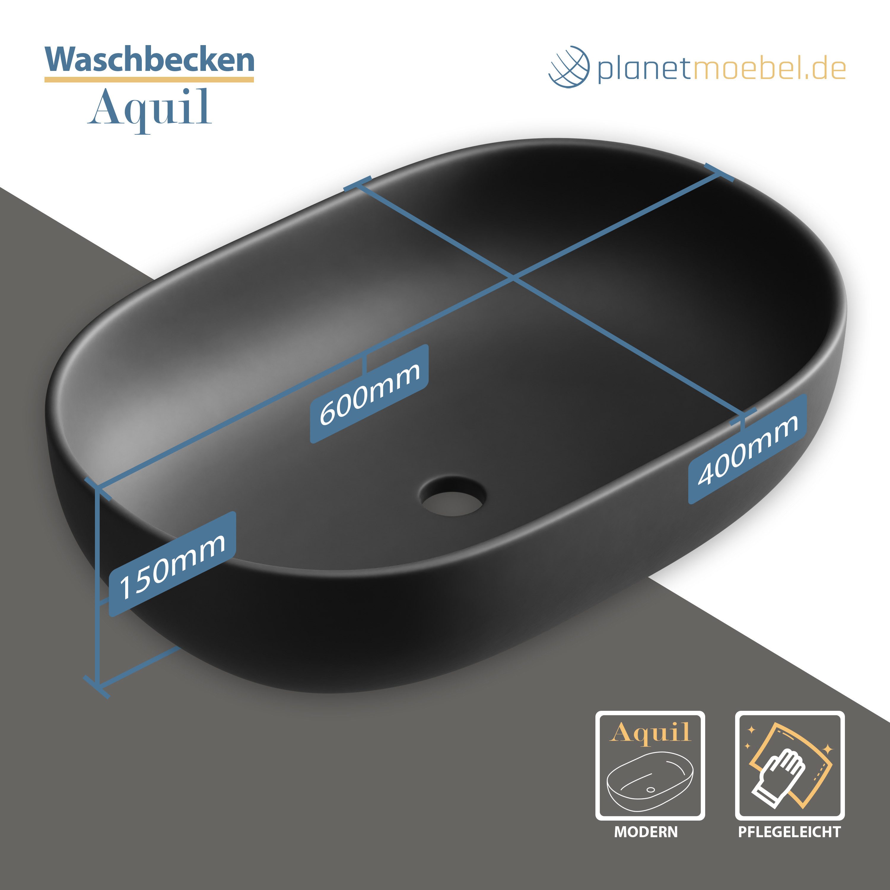 Aufsatzwaschbecken Aufsatzwaschbecken 60 cm schwarz matt günstig online kaufen