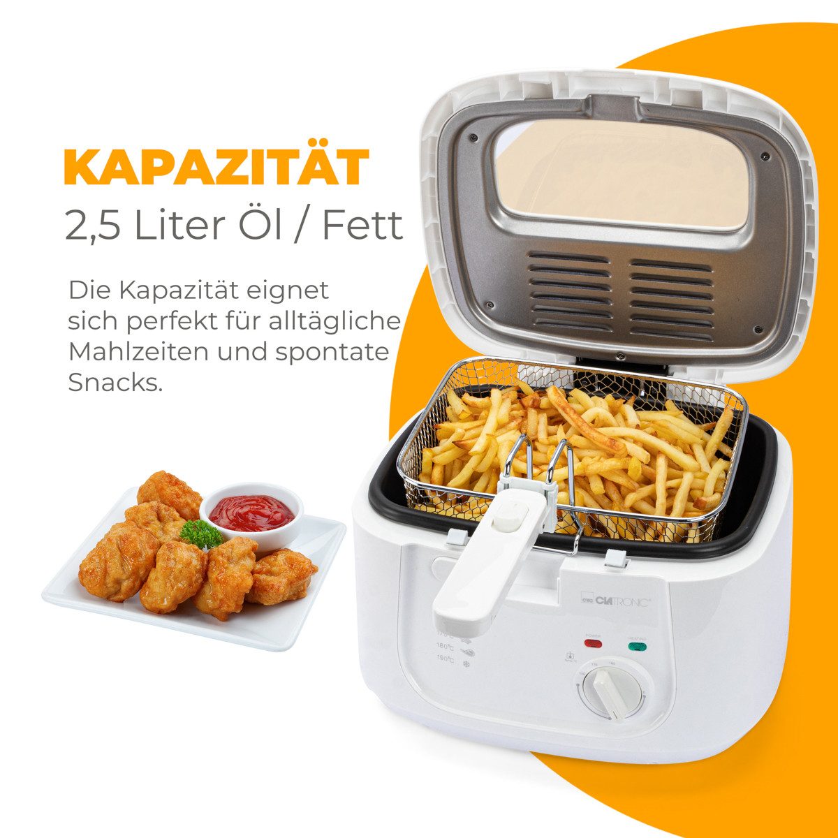 CLATRONIC Fritteuse FR 3771, 2,5L Kapazität, Antihaft-Ölbehälter