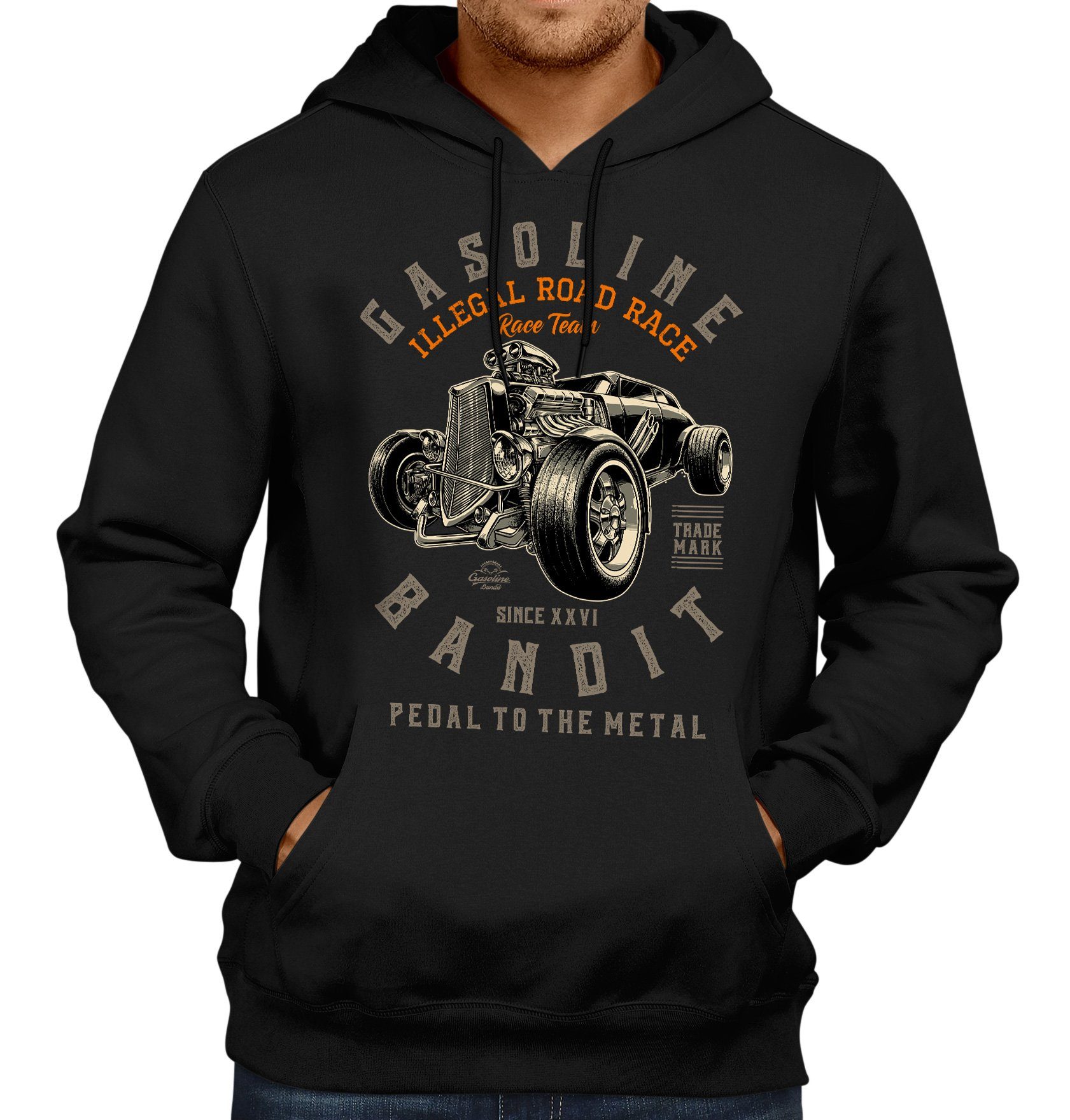 GASOLINE BANDIT® Kapuzensweatshirt im Original Rockabilly Biker Racer Design: Illegal Road Race Print