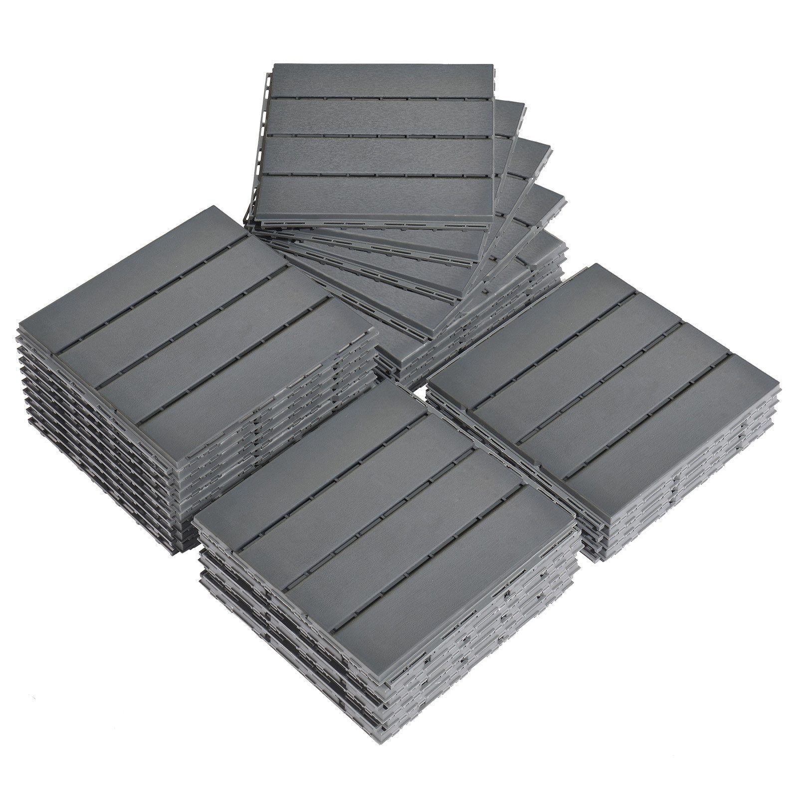 LALAHO Terrassendielen 27er Set Terrassendielen, 2,43 m², 2 mm Stärke, PE Balkon Boden rutschfest Klickfliesen, 30x30x2cm, Holzmaserung