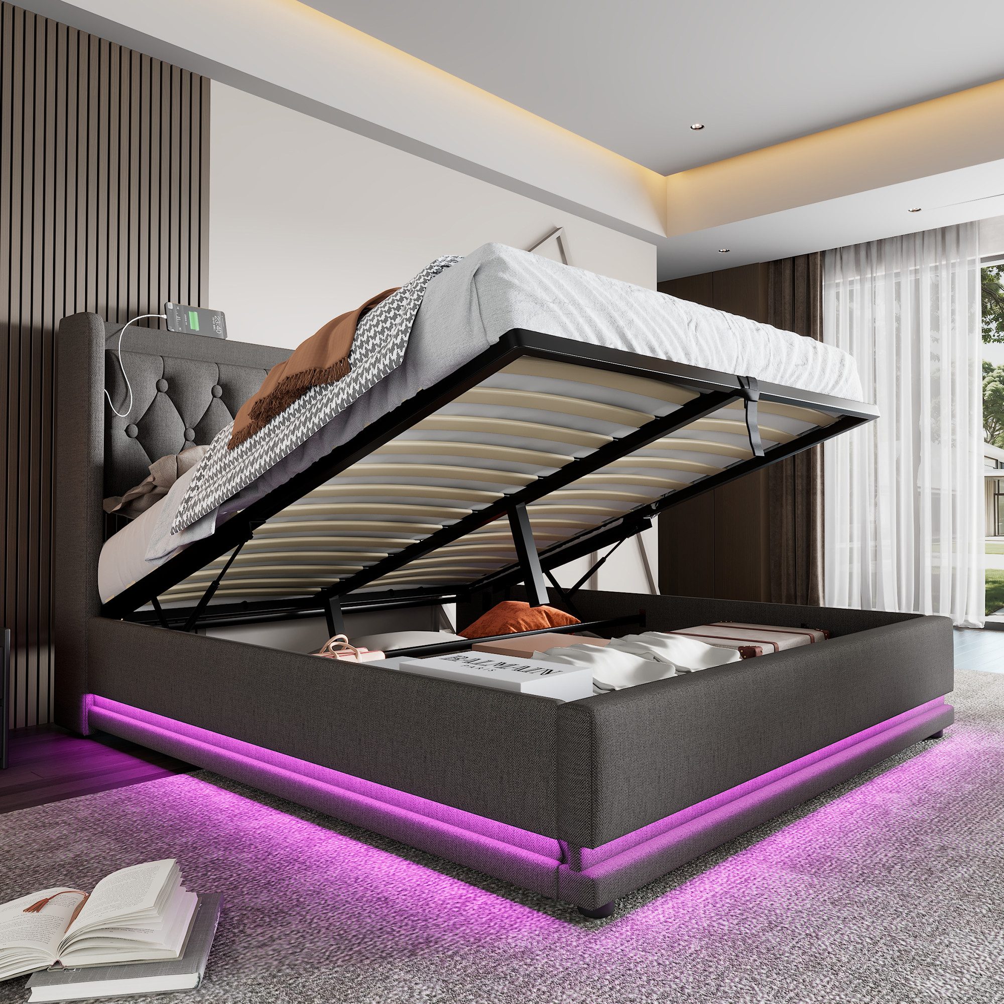 MODFU Polsterbett mit Stauraum Ladefunktion (150x210x101CM,Inklusive-Matrat günstig online kaufen