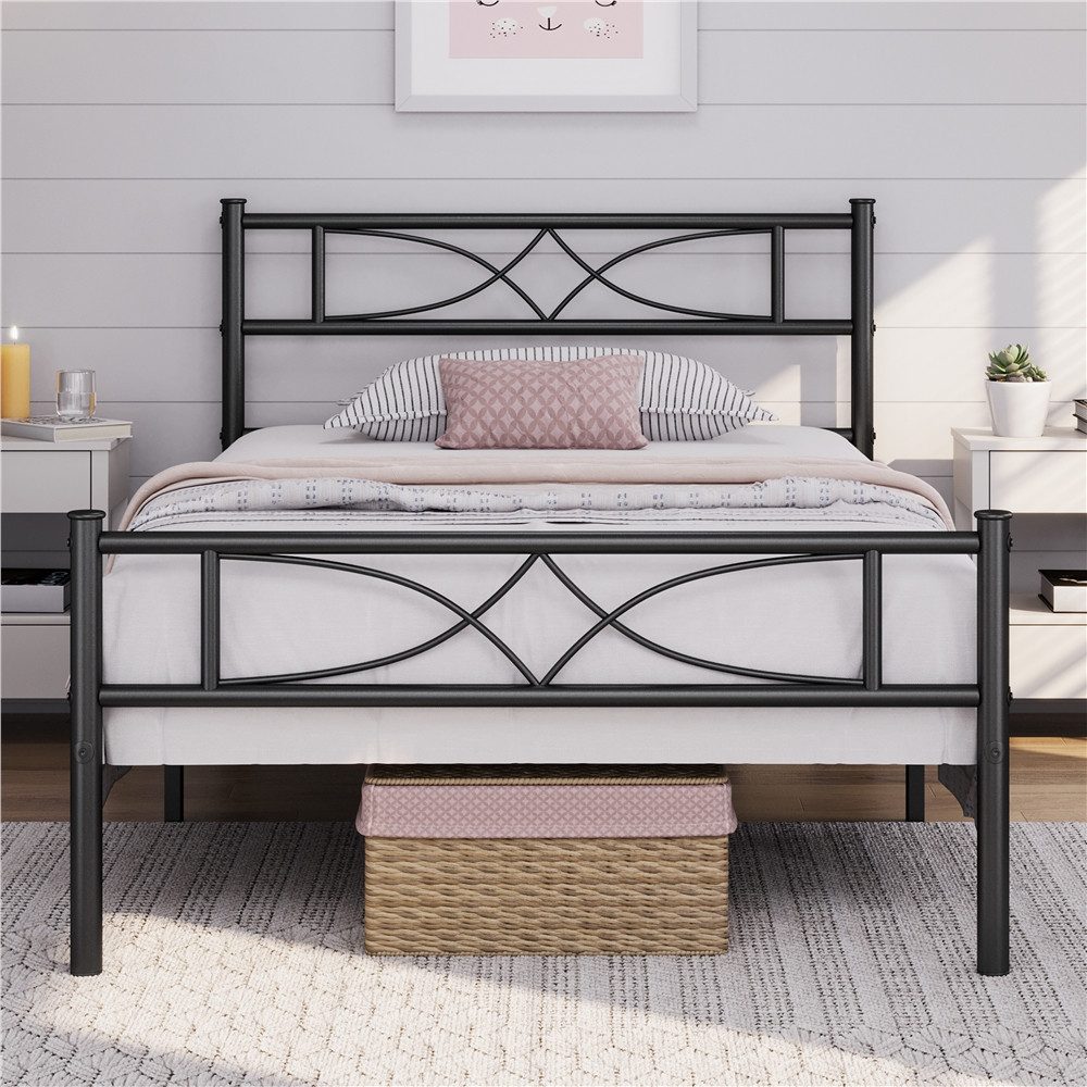 Yaheetech Metallbett Bettgestell im industriellen Stil, Bettrahmen mit Kopfteil Gästebett mit Lattenrost für Schlafzimmer – Bild 3 von 5