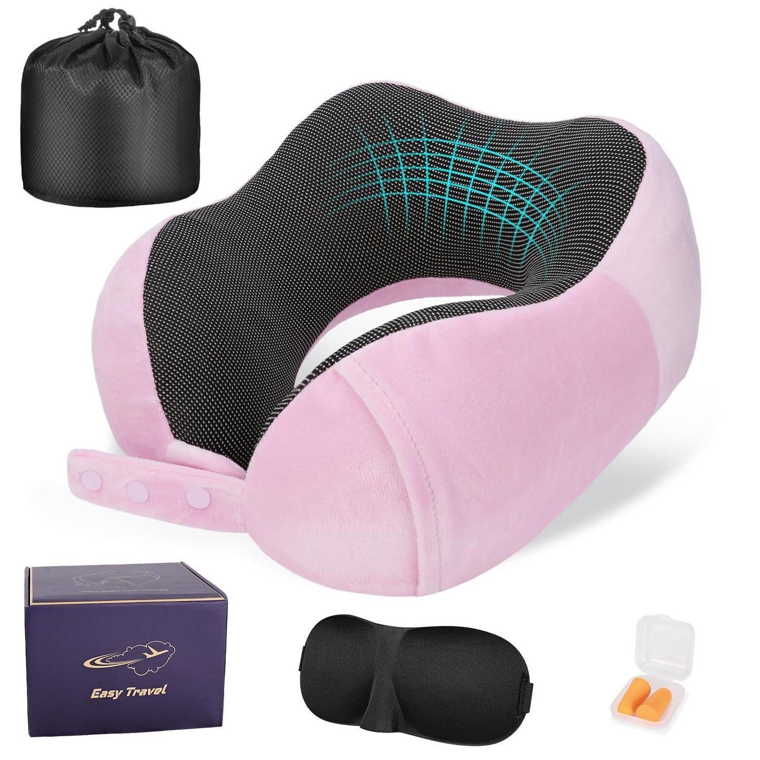 LuxusKollektion Nackenkissen Nackenkissen Nackenhörnchen Reisekissen Pink mit Geschenkbox