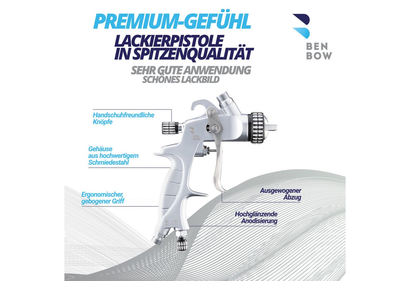 Thumbnail - BENBOW Lackierpistole PK60 Lackierpistole, PK60 Lackierpistole HVLP, Düse 1,4 mm, 600 ml Kunststoffbecher