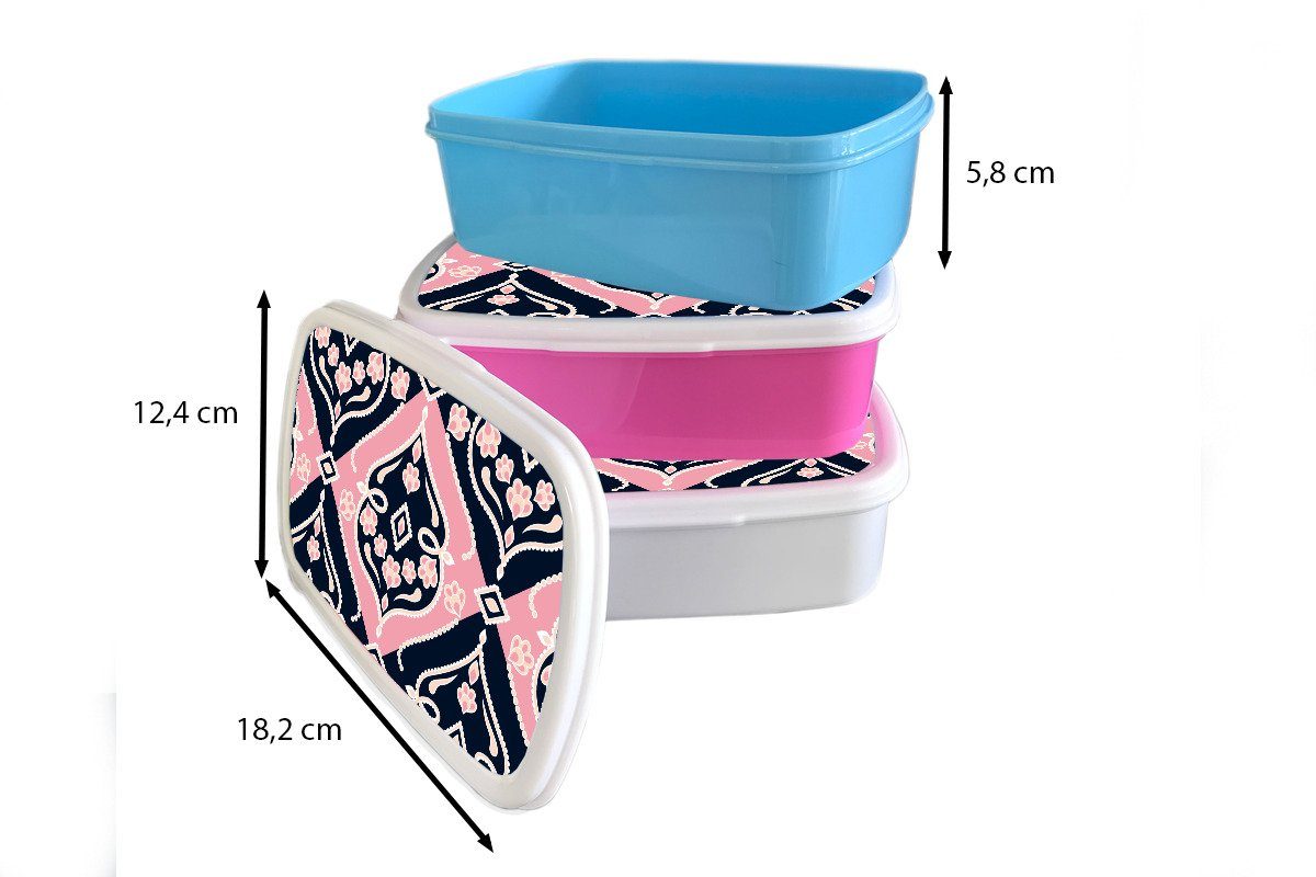 MuchoWow Lunchbox Blumen - Rosa für Mädchen Kinder Jungs (2-tlg), - weiß Entwurf, Kunststoff, und - Brotbox Ornament für Erwachsene, und Brotdose