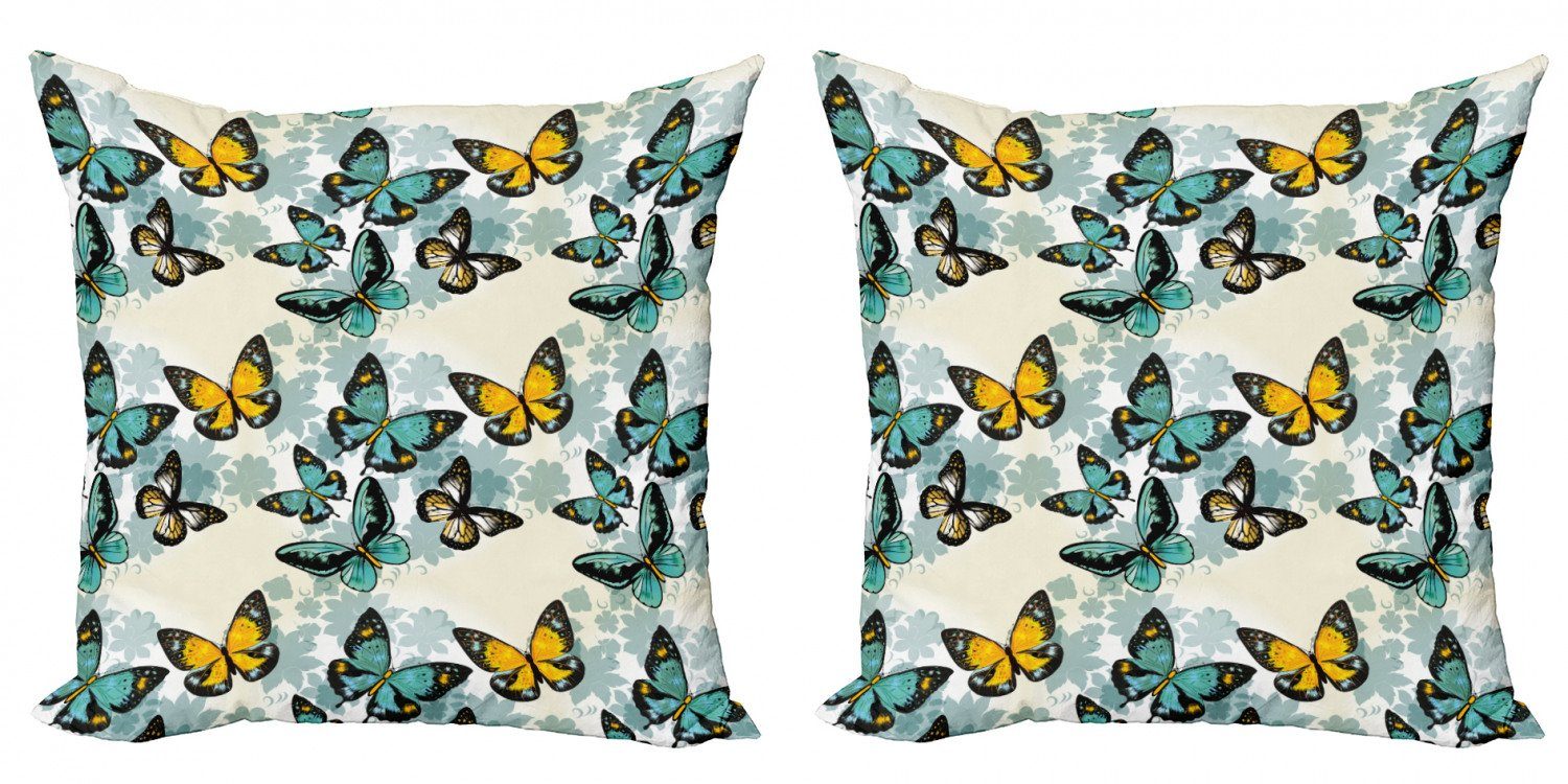 Kissenbezüge Modern Accent Doppelseitiger Digitaldruck, Schmetterling Floral Stück), (2 Moth Silhouetten Abakuhaus
