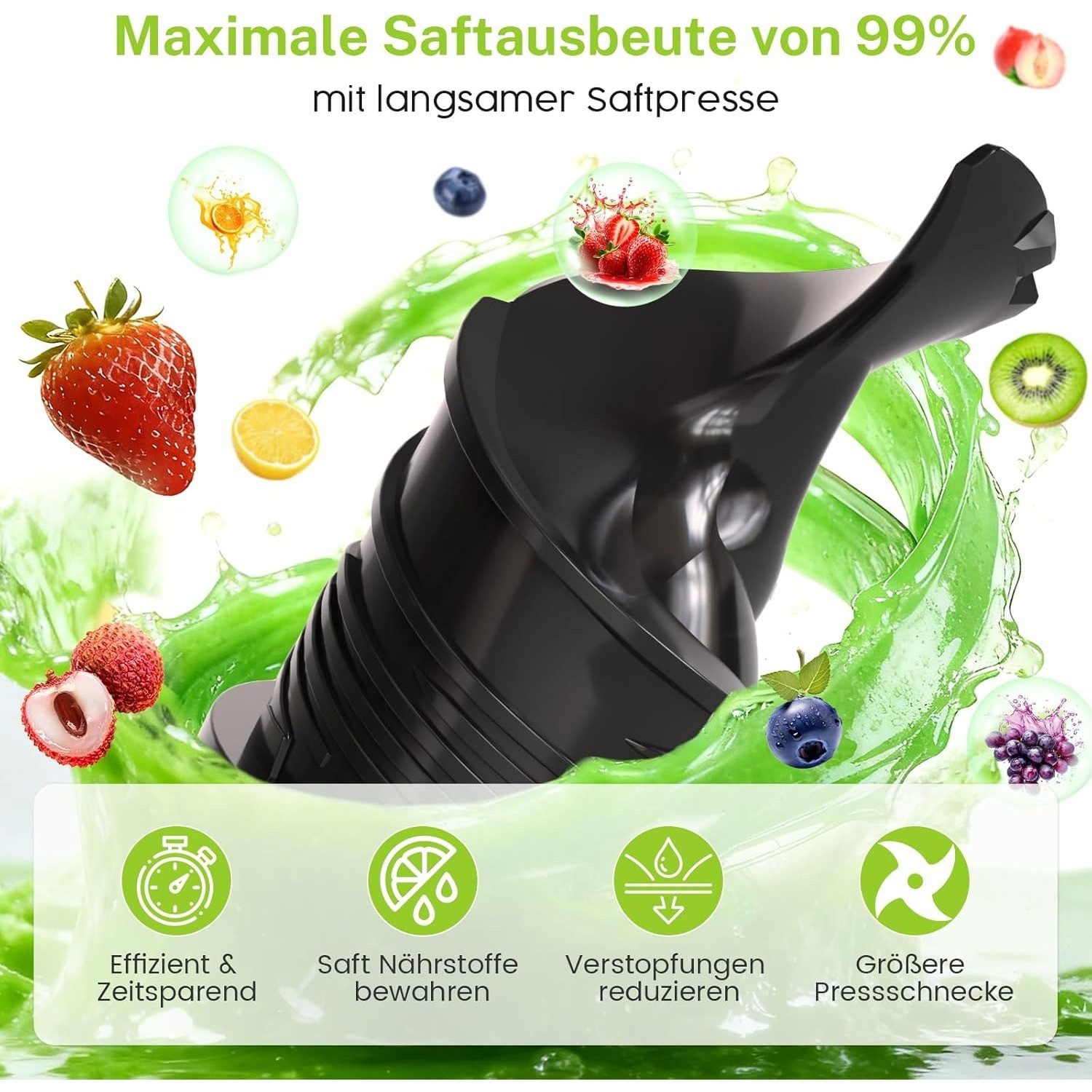 Kismile Entsafter Slow Juicer mit 135mm extra großem Einfüllschacht, 300 W, Leicht zu reinigen, Entsafter für ganzes Obst und Gemüse – Bild 2 von 5