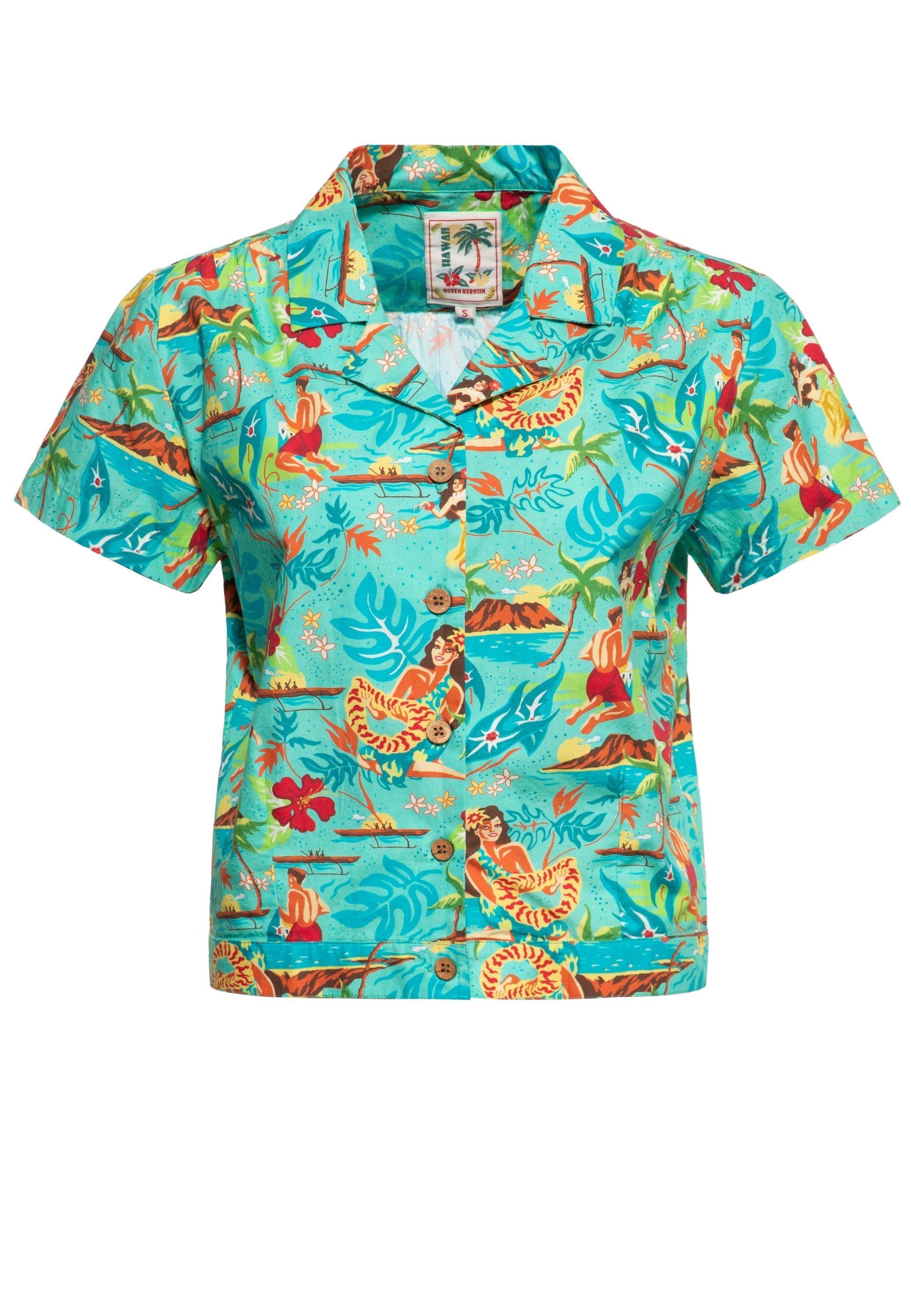 QueenKerosin Hemdbluse im Hawaiianischen Design mint
