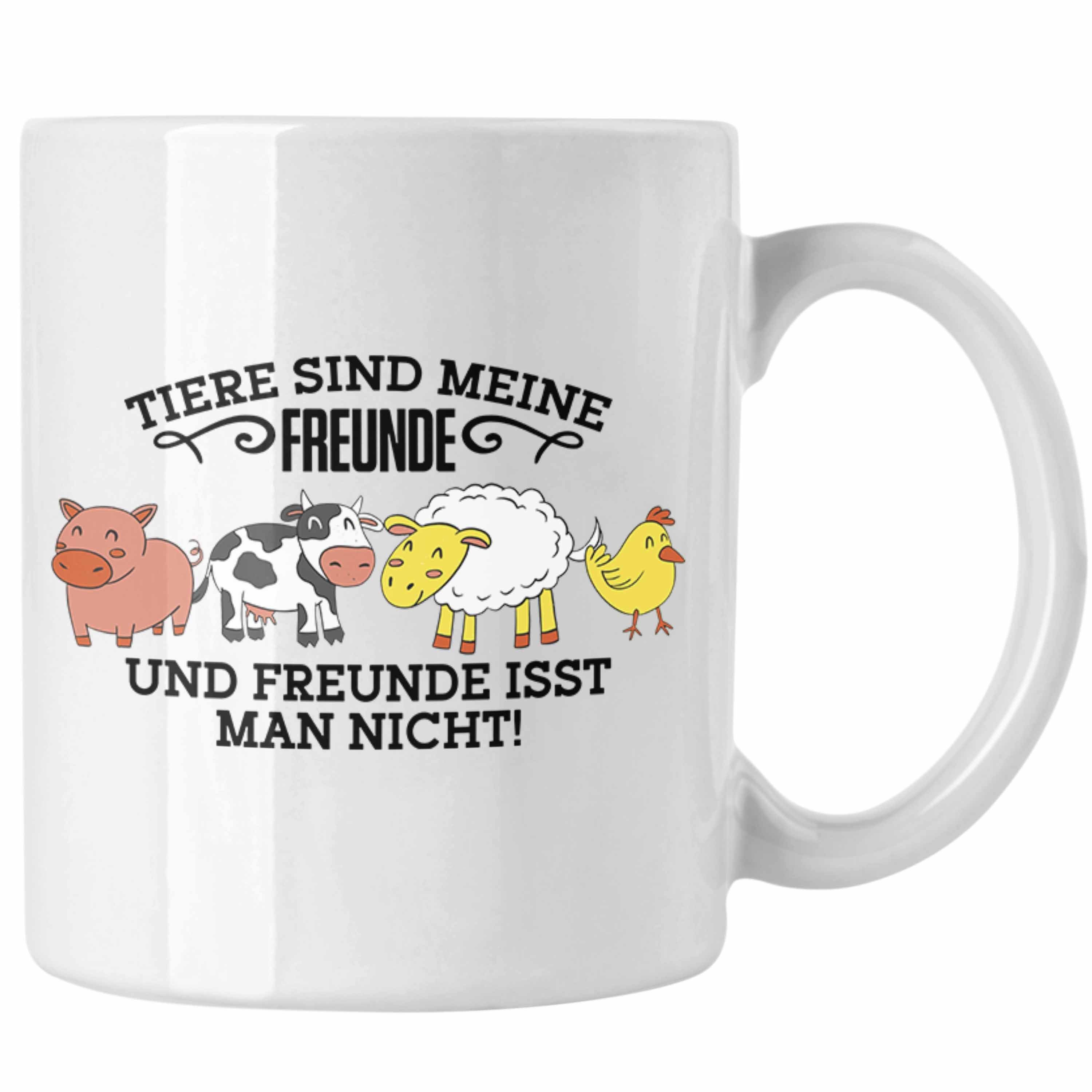 Trendation Tasse Lustige Veganer Tasse - "Tiere sind meine Freunde" Geschenk für Tierli Weiss