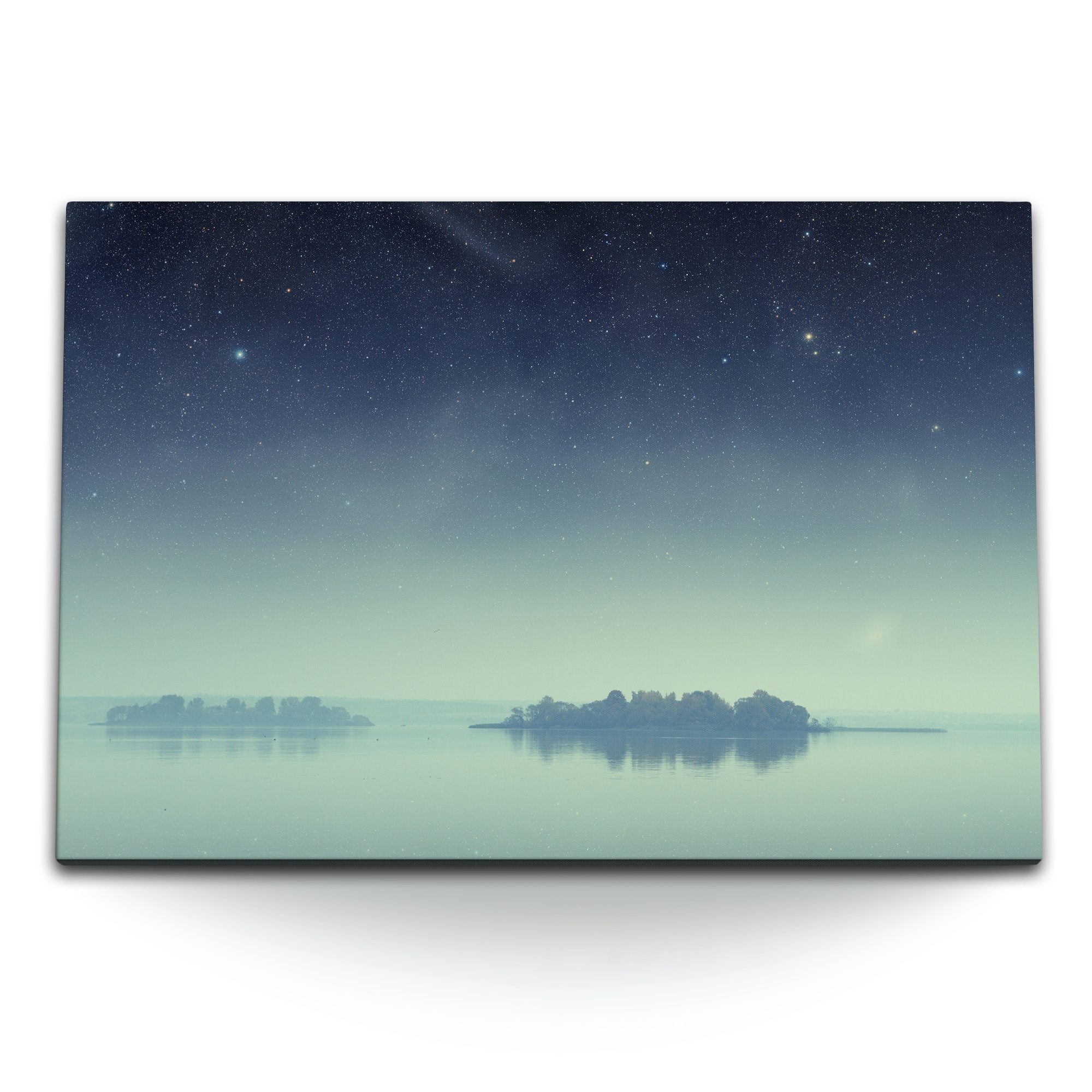 Leinwandbild 120x80cm Wandbild auf Leinwand Seeinseln See Nachthimmel Sterne Sterne