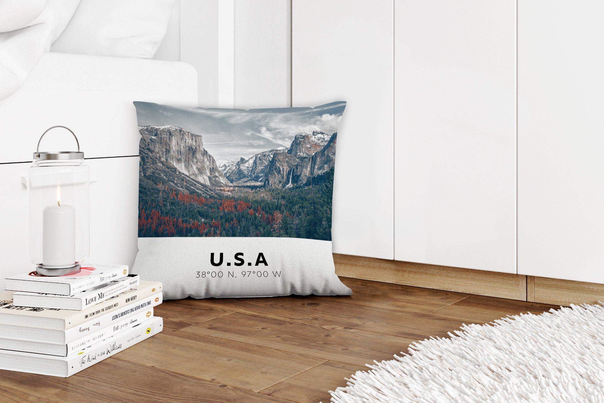 MuchoWow Amerika Zierkissen - Berge Sofakissen Schlafzimmer, - für Wald, Yosemite Dekokissen Wohzimmer, Deko, - mit Füllung