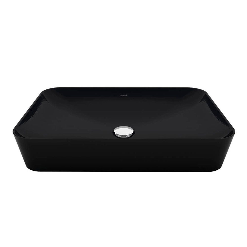 Creavit Waschbecken UL060-00SM00E-0000 (einzel, 1-St), Creavit Aufsatzwaschbecken rechteckig schwarz matt 60x40 cm