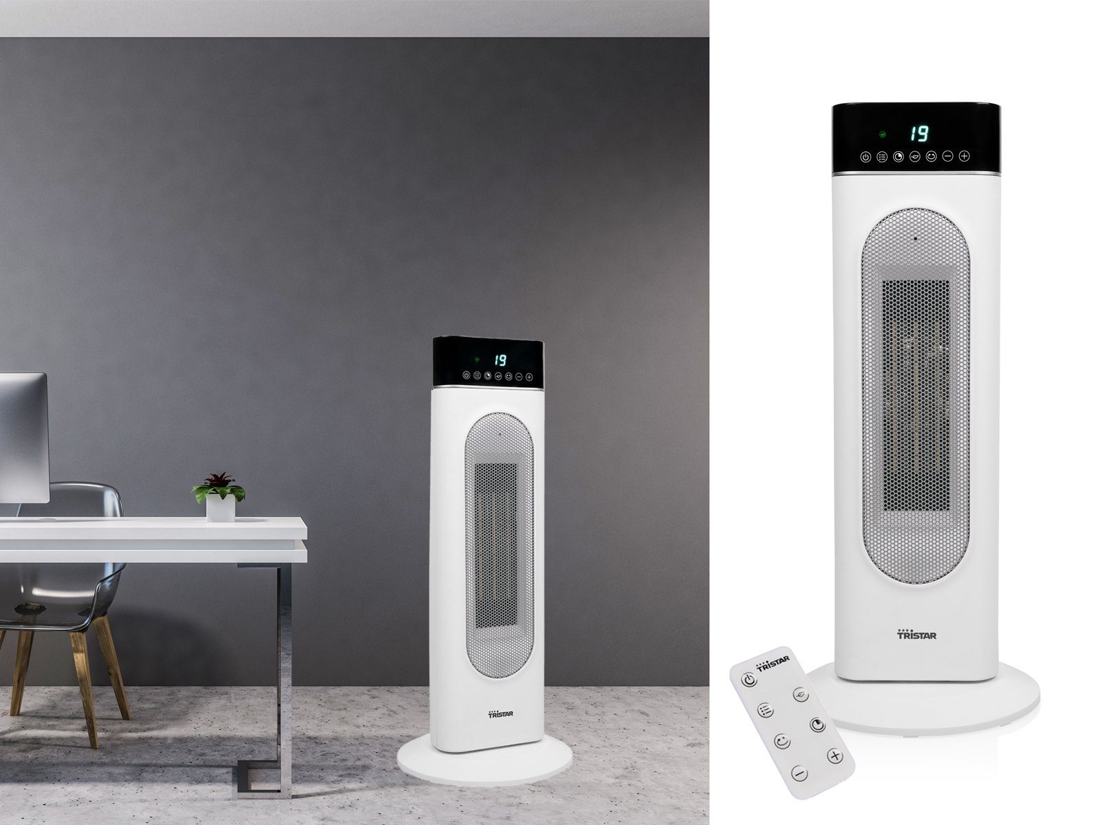 Tristar Keramikheizlüfter, 2000 W, Warmluftheizung Elektro-Heizer mit Fernbedienung & Timer Luftheizer