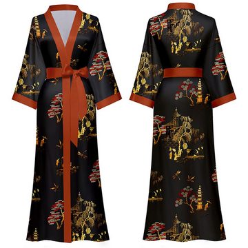Vivi Idee Morgenmantel Bademantel Schlafmantel kimono lang leicht satin Sauna Einheitsgröße