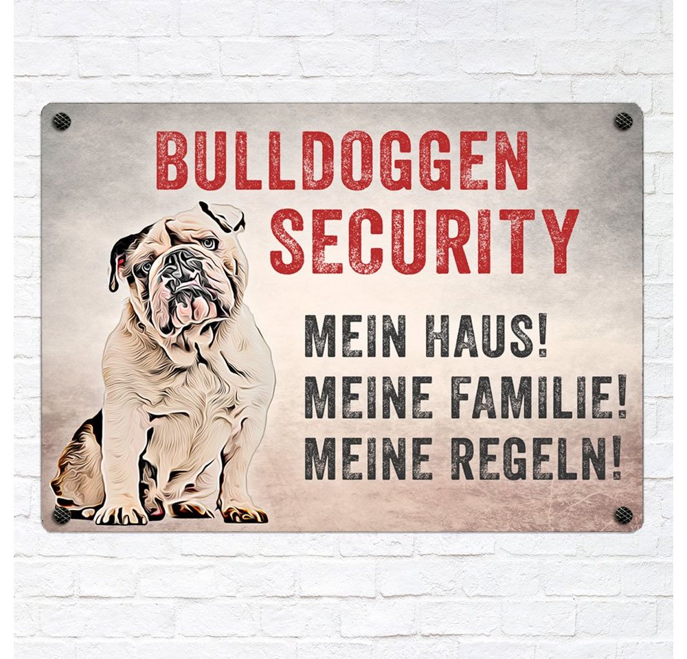 Thumbnail - Cadouri Warnschild Hundewarnschild BULLDOGGEN SECURITY - Hinweisschild mit Hunderasse, (1 St., Metallschild mit vier vor...