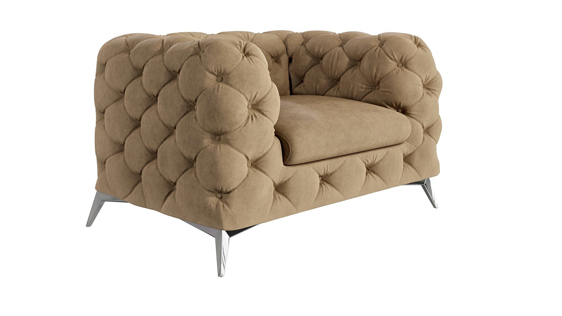 S-Style Möbel Chesterfield-Sessel Kalina mit Silber Metall Füßen, mit Wellenfederung Beige