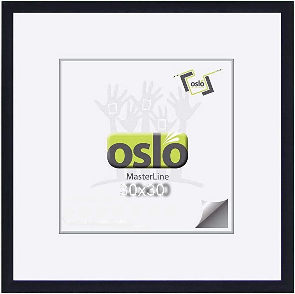 Oslo MasterLine Einzelrahmen Bilderrahmen 30 x 30 schwarz Holz massiv, schmales Profil, Echtglas, quadratisch, FSC-zertifziert