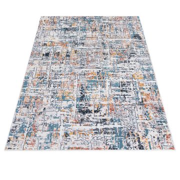 Designteppich Modern Vintage Teppich - Abstrakt Muster Creme Blau Bunt - kurzflor, Mazovia, 80 x 150 cm, Wohnzimmer, Geeignet für Fußbodenheizung, Höhe 9 mm, Kurzflor