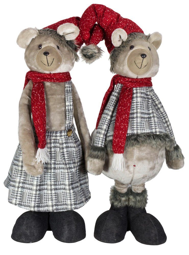 2 Mann Weihnachtlicher Deko Frau, St., Deko Bär Pärchen, (Dekofiguren, (120-150cm) Rot-Grau 90-120 ausziehbar Set), Weihnachtsfigur Paradise Weihnachtsdeko und XXL im Teddybär Christmas