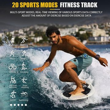 PYRODUM Smartwatch (1,32 Zoll, Android iOS), Herren mit Telefonfunktion HD Wasserdicht Fitnessuhr SpO2 20 Sportmodi