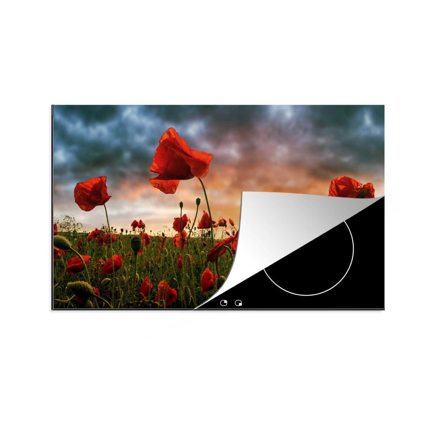 MuchoWow Herdblende-/Abdeckplatte Mohnblumen - Wolken - Blumen, Vinyl, (1 tlg), 83x51 cm, Ceranfeldabdeckung, Arbeitsplatte für küche
