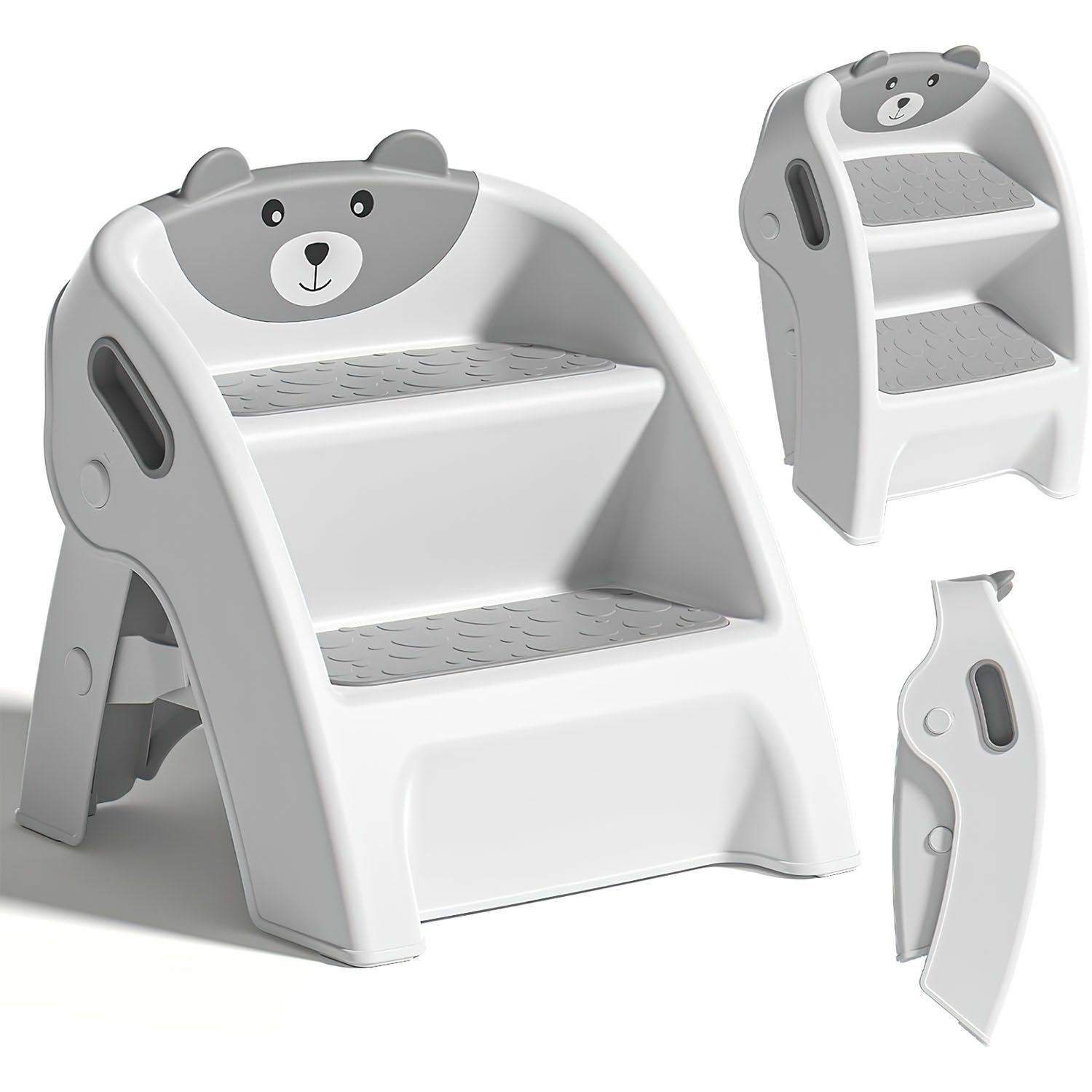 HEYHIPPO Baby-Toilettensitz Tritthocker für Kleinkinder–faltbar, 2-stufig, 32×33×35cm, rutschfest, Vielseitiger, leichter Töpfchenhocker, für Kinder 6–48 Monate, grau