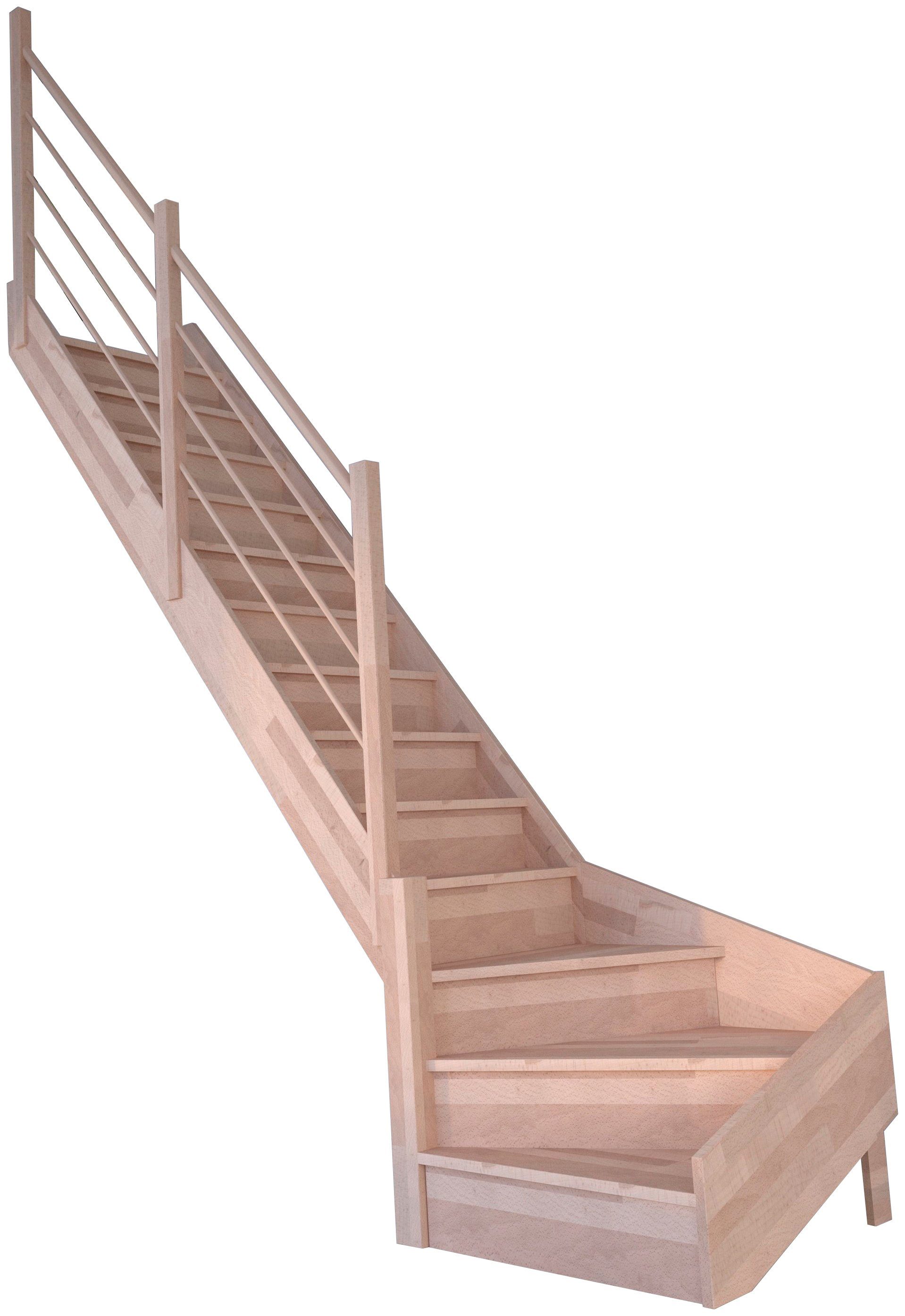 Design Wangenteile Geländer, für bis Holz-Holz Starwood Links, Stufen Geschosshöhen Massivholz Raumspartreppe Rhodos, gewendelt 300 geschlossen, Durchgehende cm,