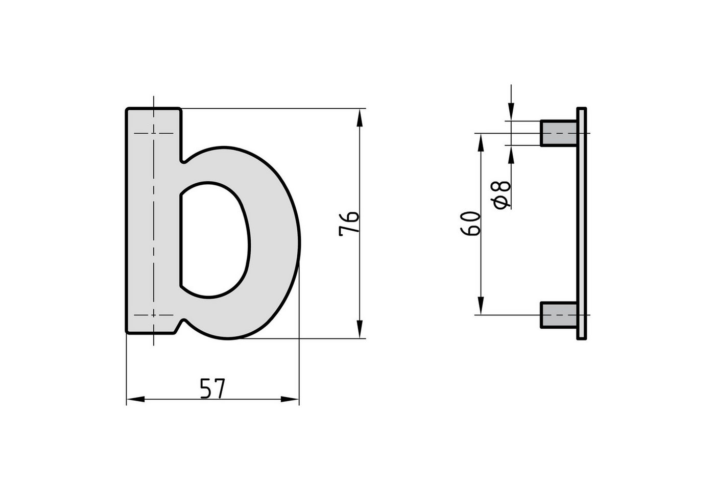 Thumbnail - BASI Hausnummer, (Packung), aus Edelstahl, Wetterfest, Zahlen 0-9, Buchstaben a - c, Buchstabe b