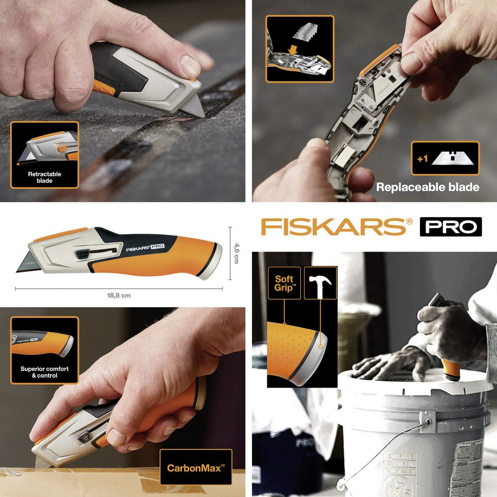 Fiskars Cuttermesser Fiskars 1027223 CarbonMax™ Universalmesser mit einziehbarer Klinge 1 S