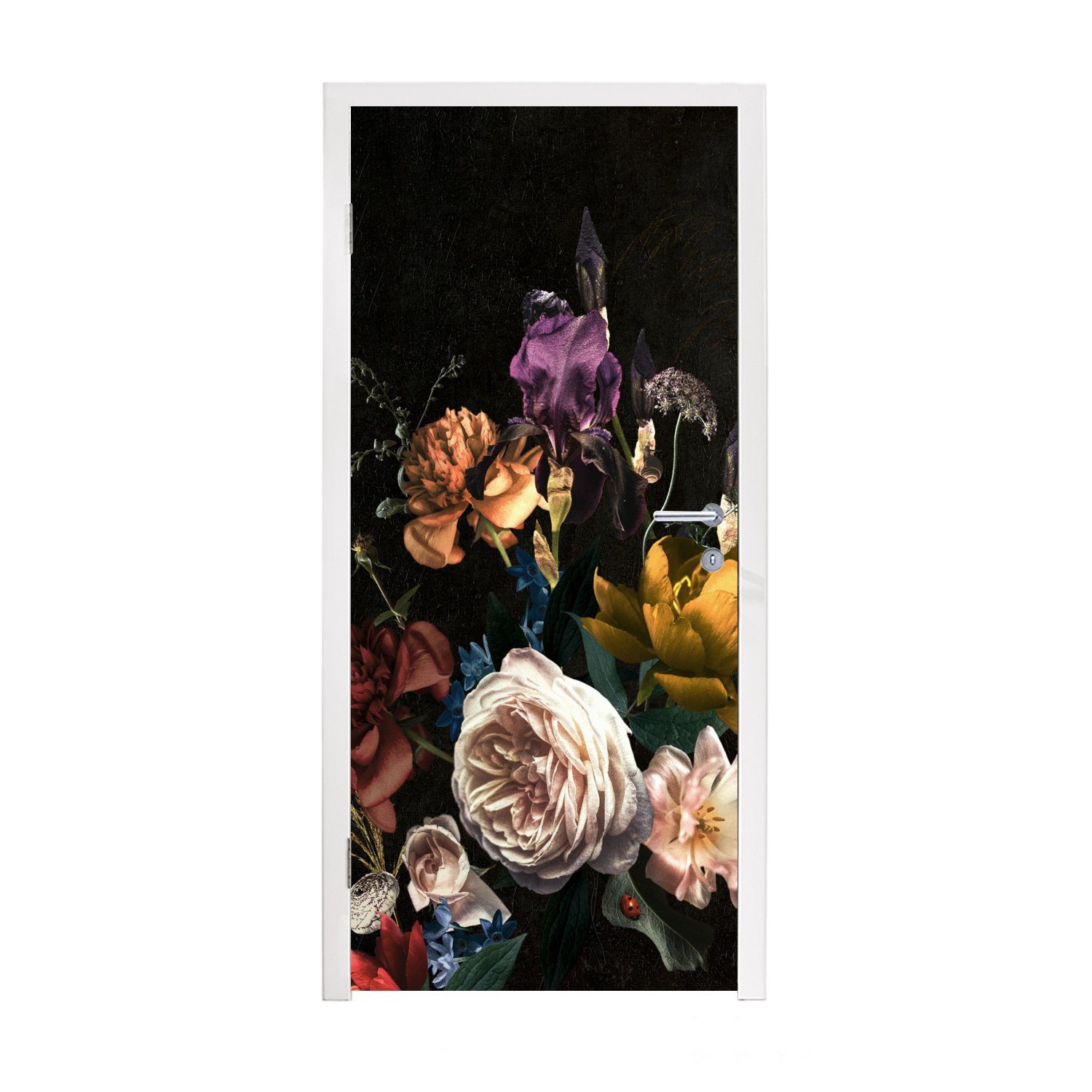 MuchoWow Türtapete Blumen - Rosen - Muster, Matt, bedruckt, (1 St), Fototapete für Tür, Türaufkleber, 75x205 cm