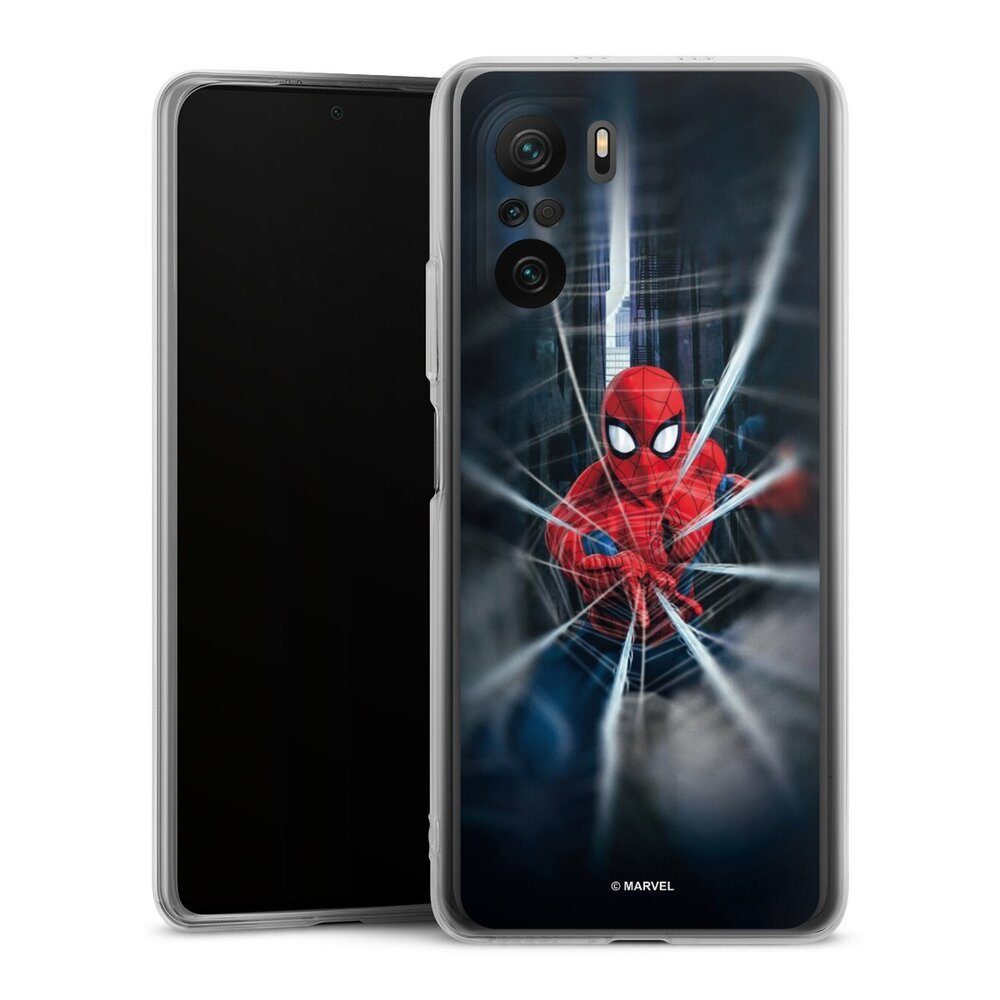 DeinDesign Handyhülle Marvel Kinofilm Spider-Man Webs In Action, Xiaomi Poco F3 Silikon Hülle Bumper Case Handy Schutzhülle
